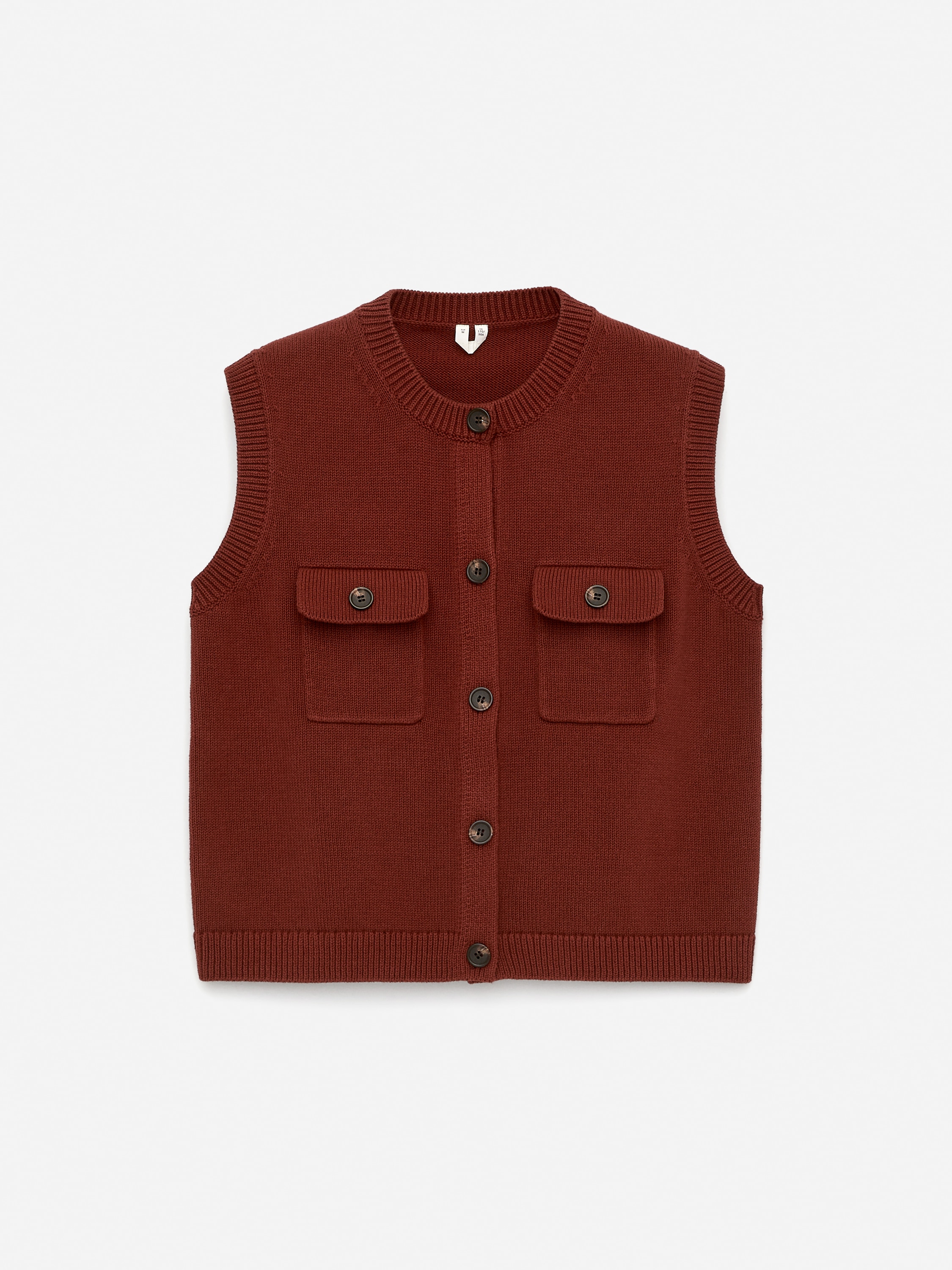 Gilet en maille de coton - Rouge brun/Blanc