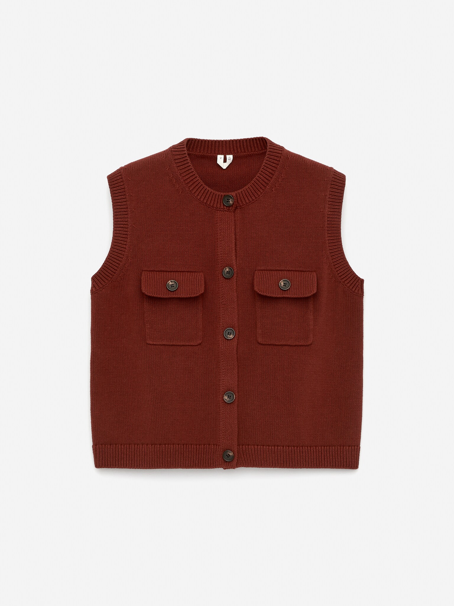 Gilet en maille de coton - Rouge brun/Blanc - 2