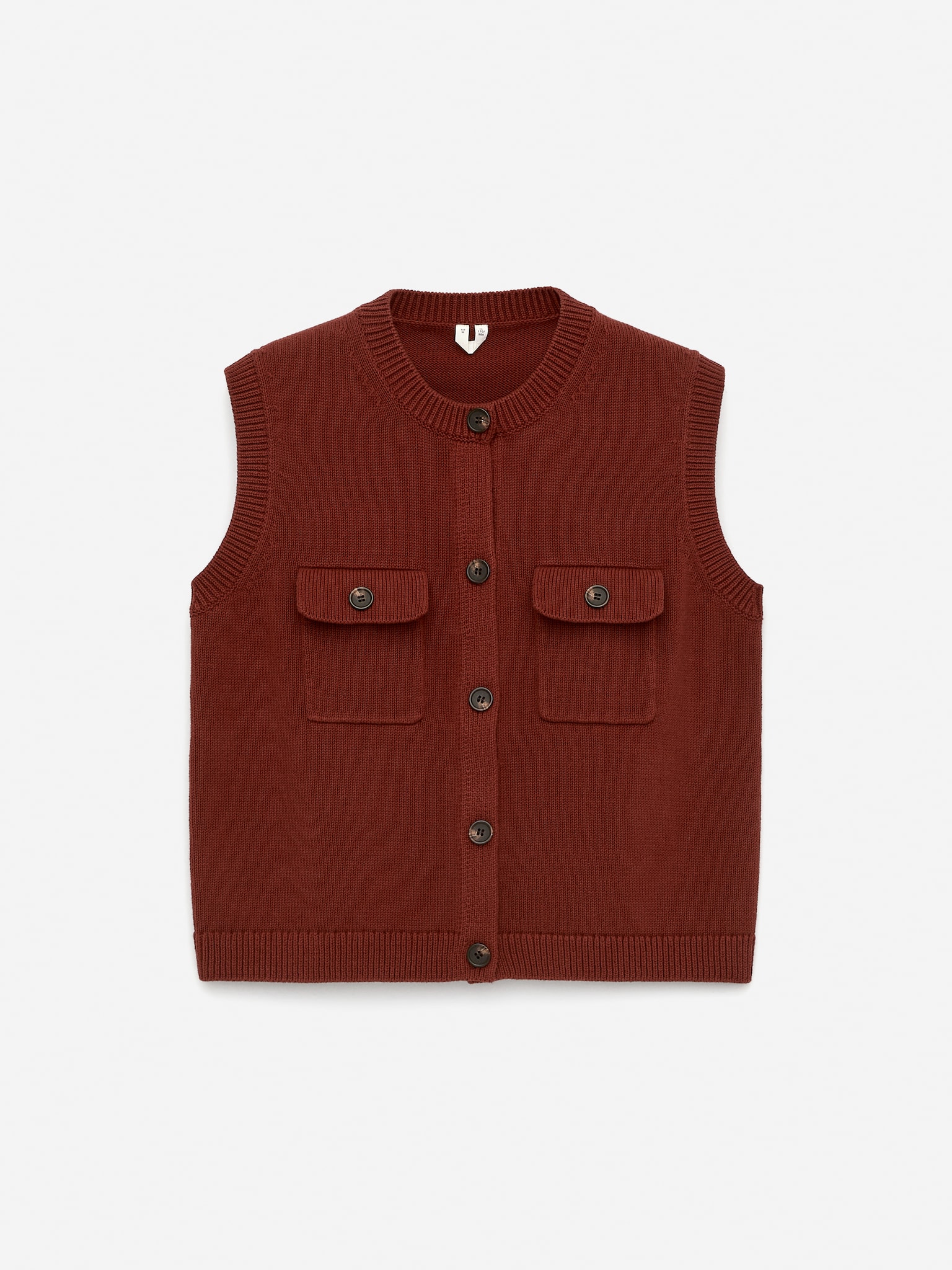 Gilet en maille de coton - Rouge brun/Blanc - 2