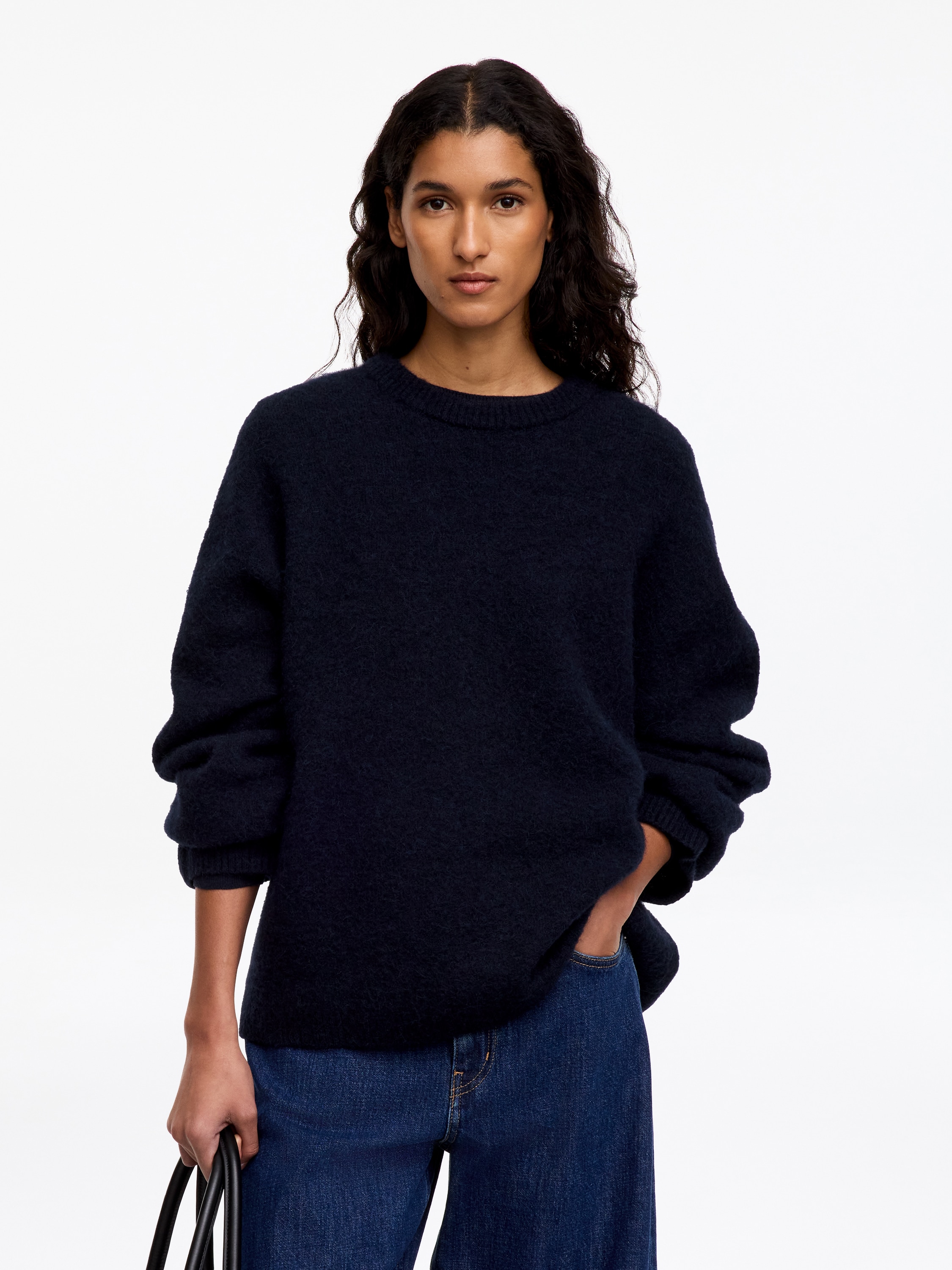 Camisola de mistura de lã e alpaca - Azul escuro/Sálvia/Verde/Bordeaux escuro/Cinzento claro/Preto/Azul escuro/Turquesa/Branco sujo