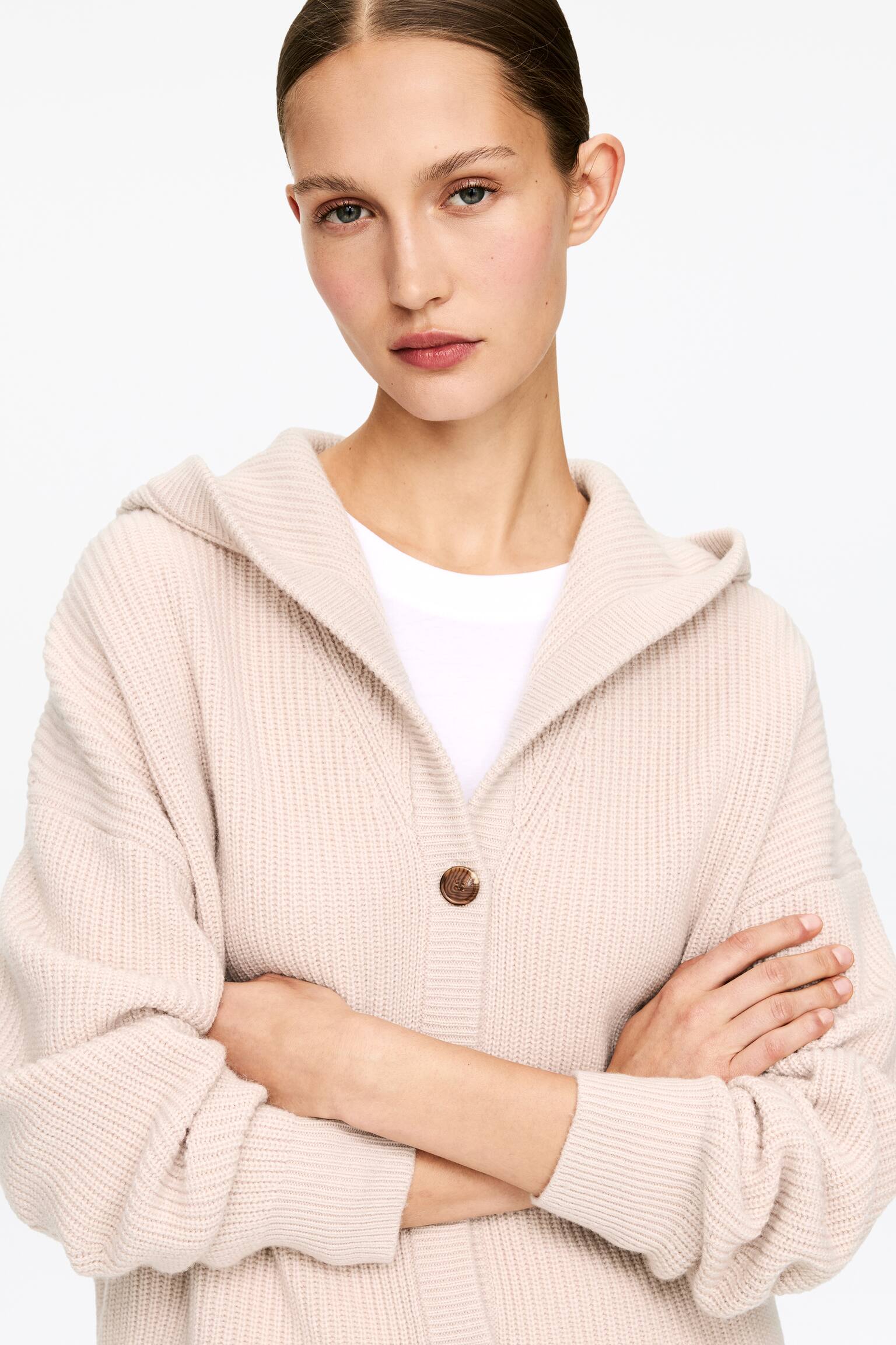 Vest van kasjmierwol met capuchon - Beige - 5