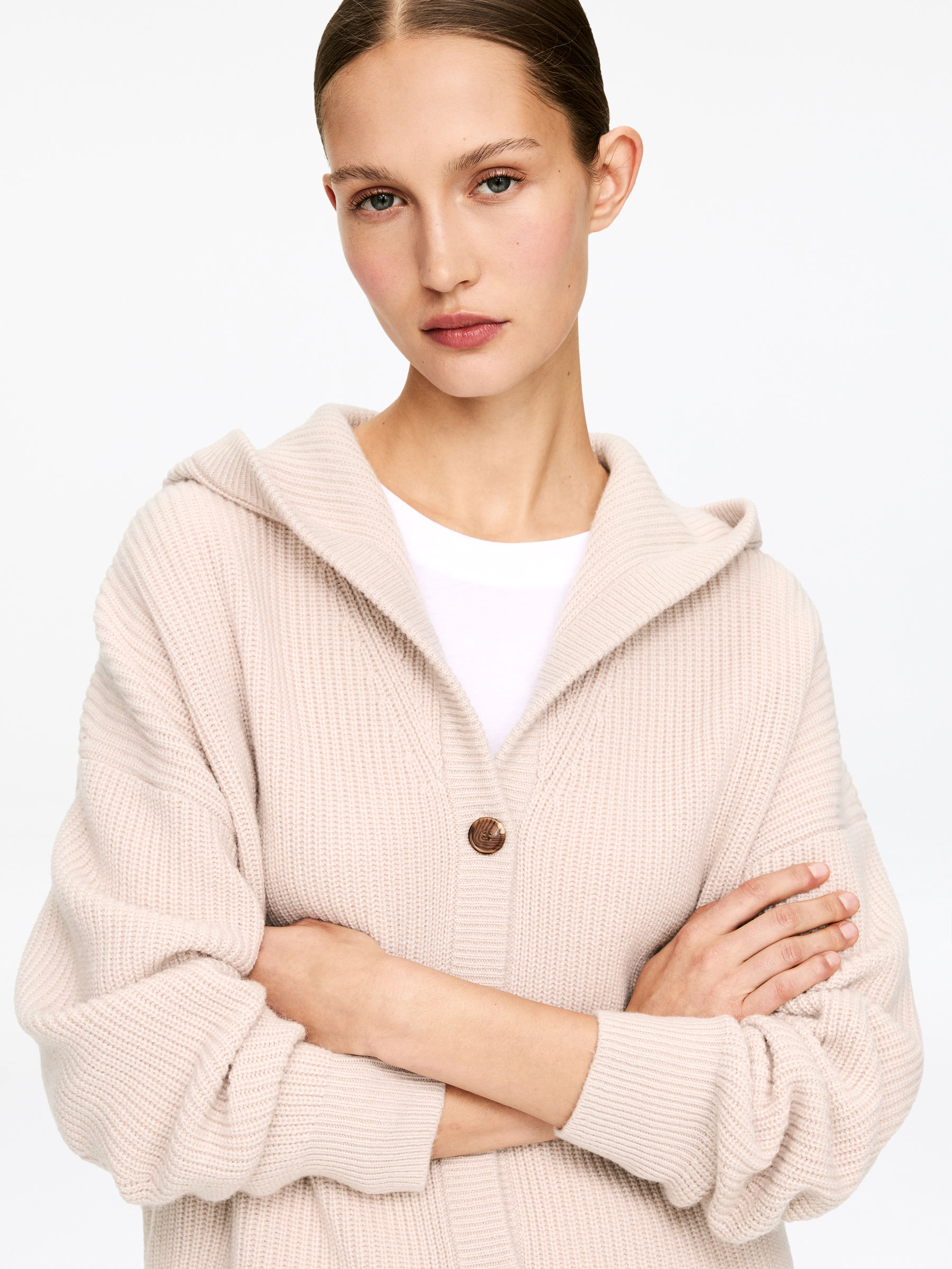 Cashmere-Wool Hooded Cardigan - Beige - Loose fit - Women - StillMedia/Lookbook - 5