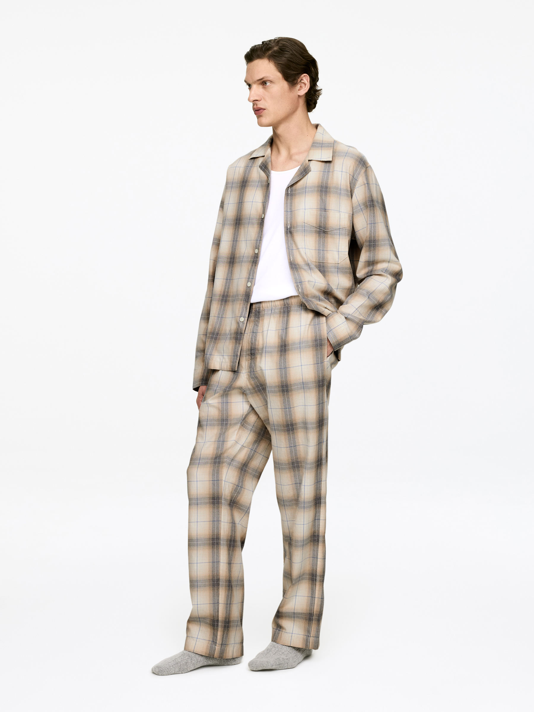 Flannel Pyjama Trousers - Beige/Checkered - Loose fit - Men - StillMedia/Lookbook - 5