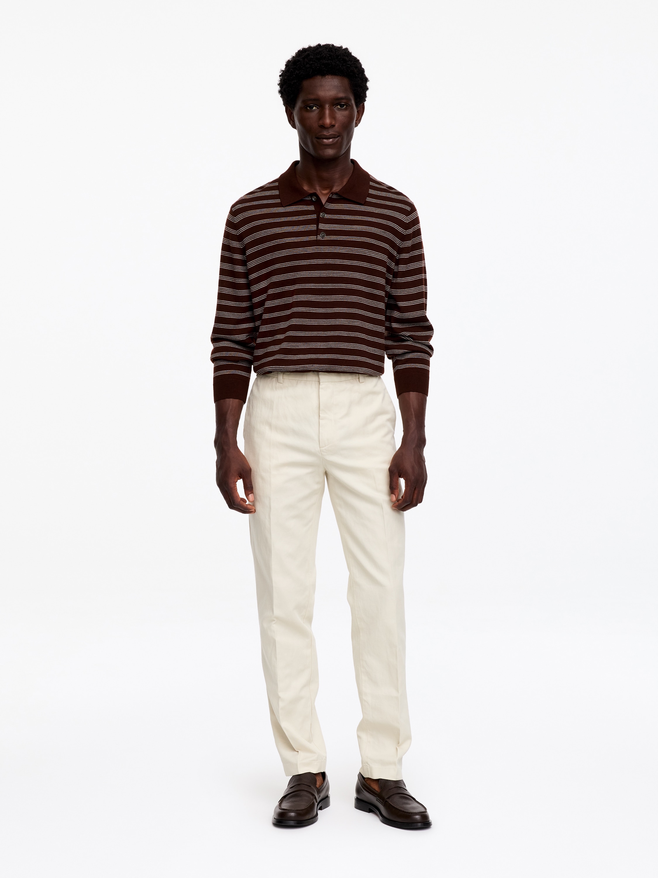 Regular Cotton Linen Slacks - Bege/Dark Blue