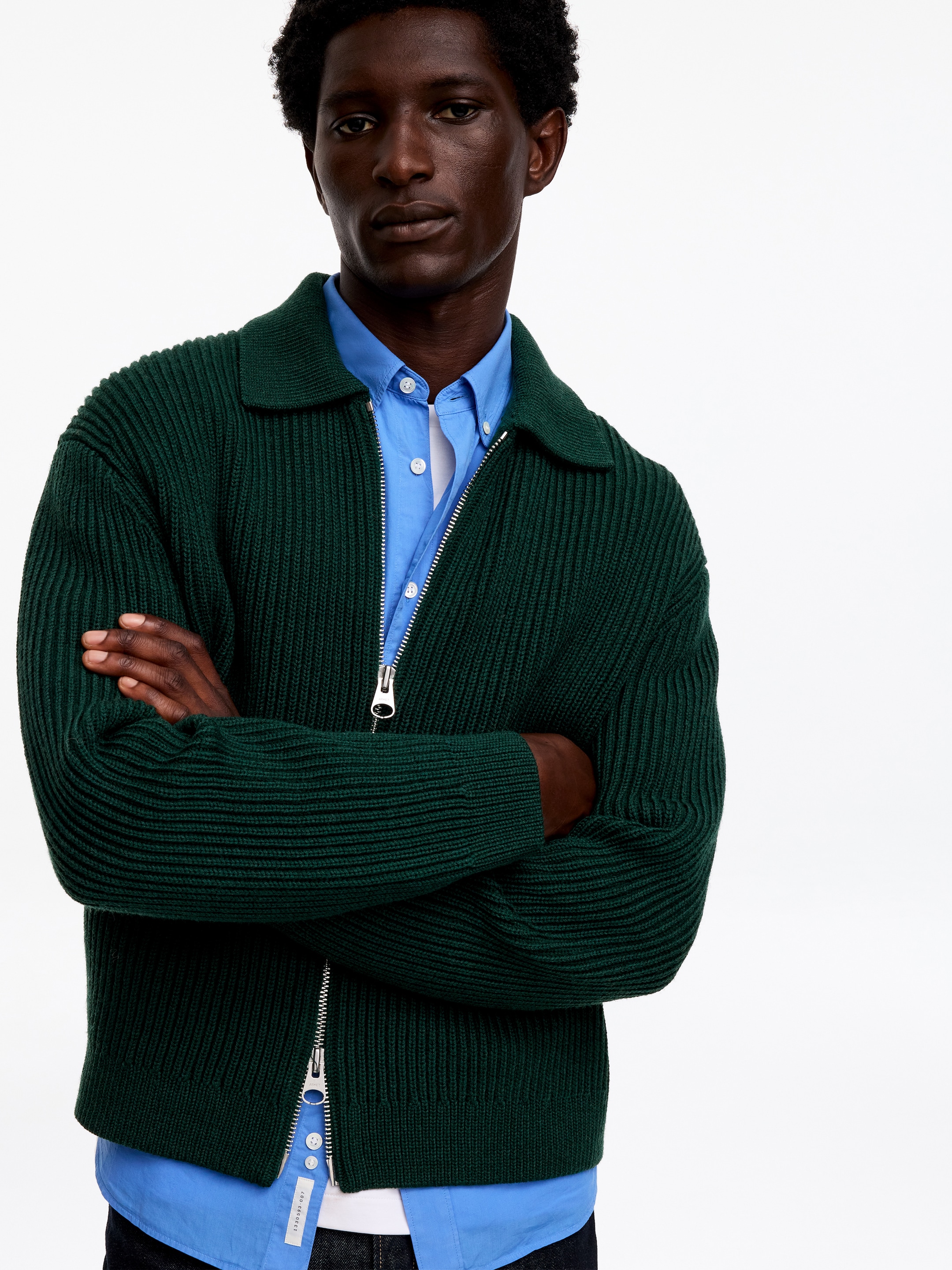 Cárdigan de lana y algodón con cremallera - Verde oscuro - Corte holgado - men - StillMedia/Lookbook - 2