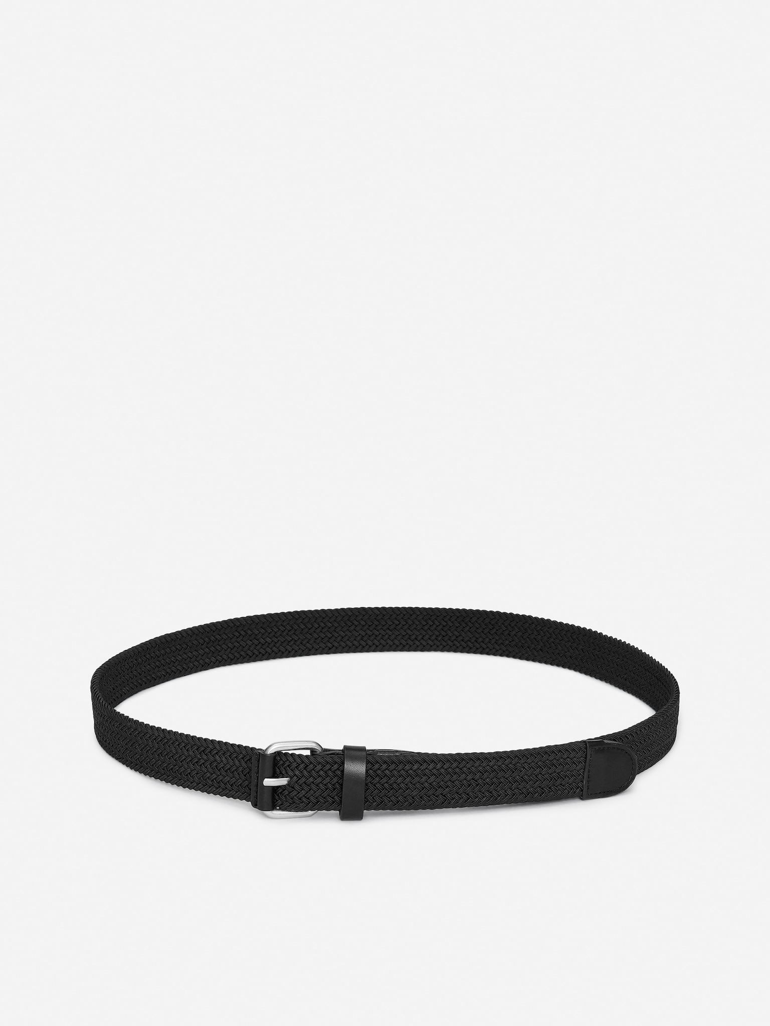 Cinturón trenzado con detalles en piel - Negro/Gris - 2