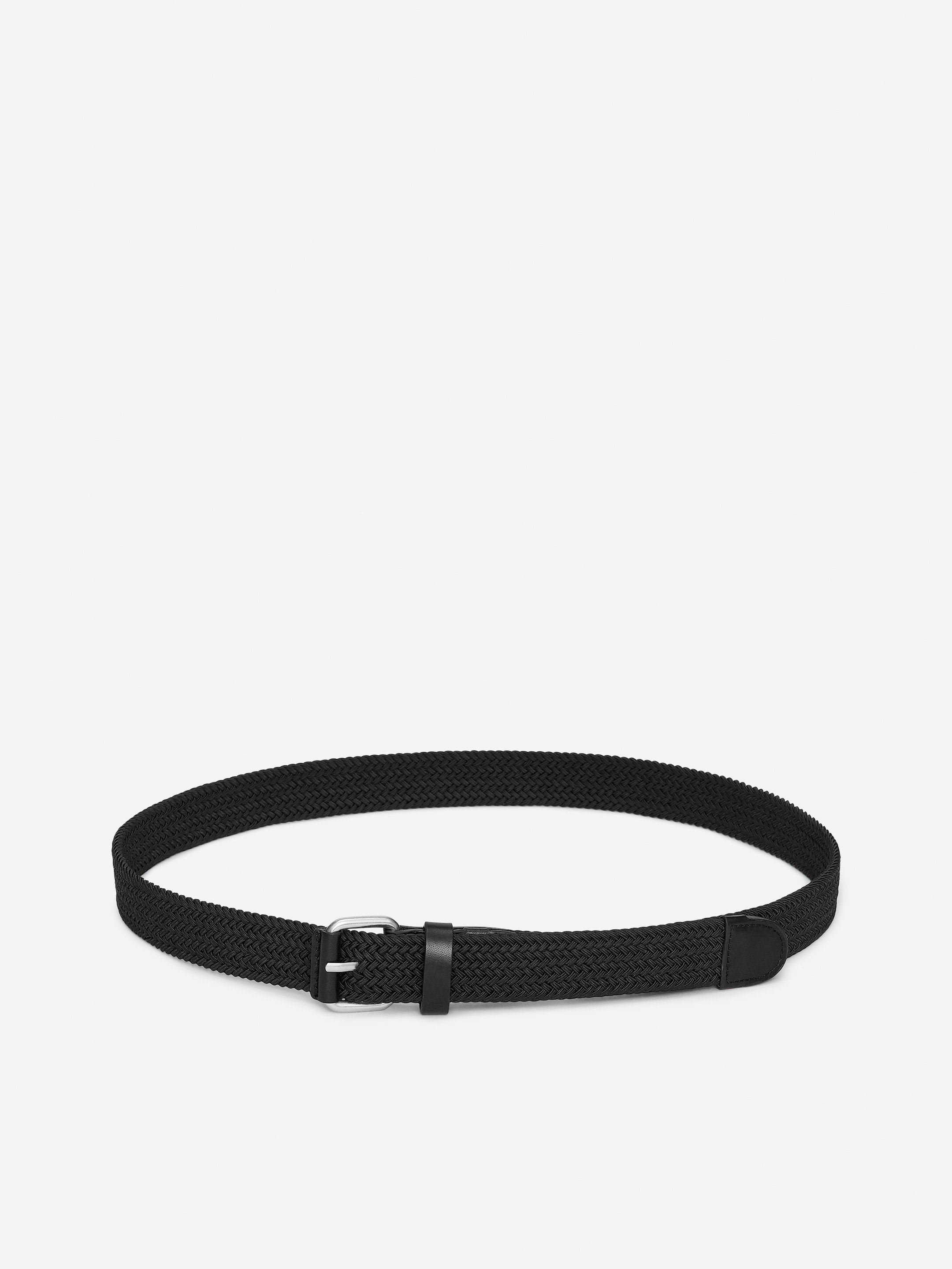 Braided Leather Trimmed Belt-Black-4087