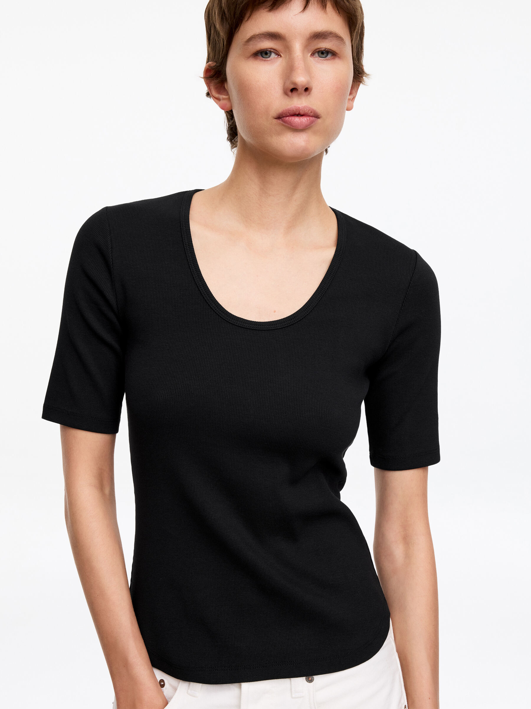 Ribbed T-Shirt - Black - Slim fit - Women - StillMedia/Lookbook - 9