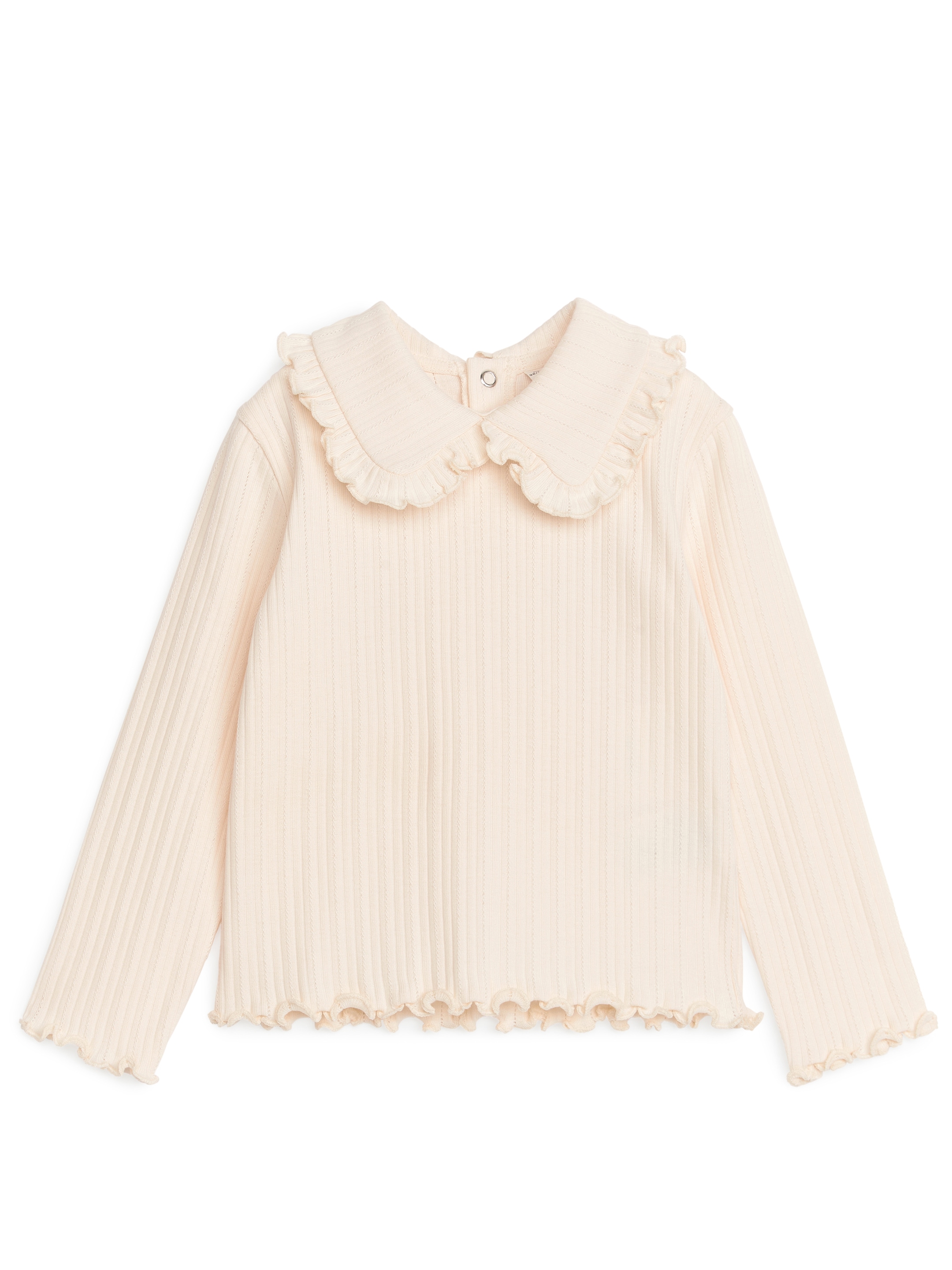 Pointellestickad topp med volangkrage - Ljusbeige - Regular fit - Children - StillMedia/DescriptiveStillLife - 1