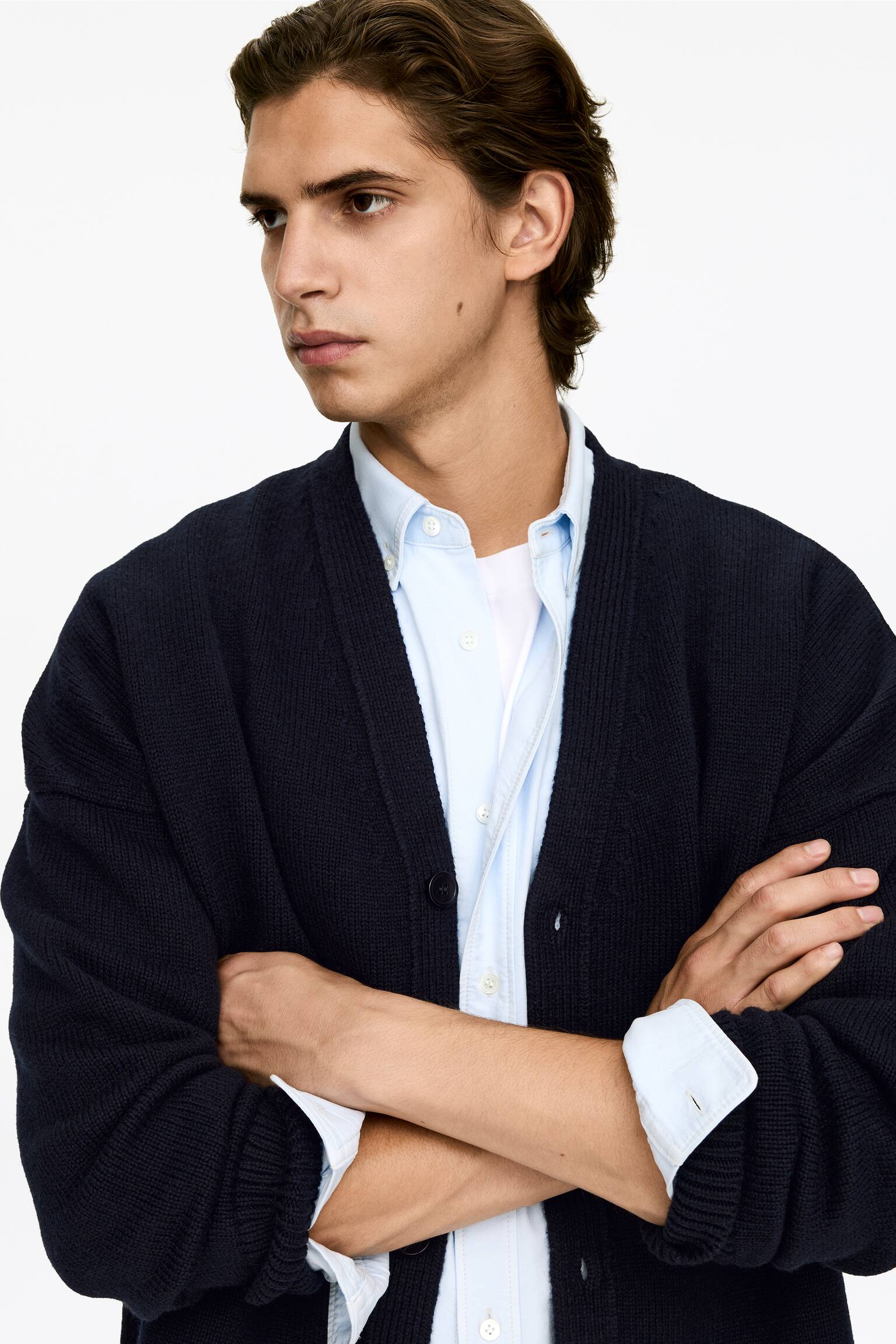 Ullcardigan med v-hals - Mørkeblå - 5