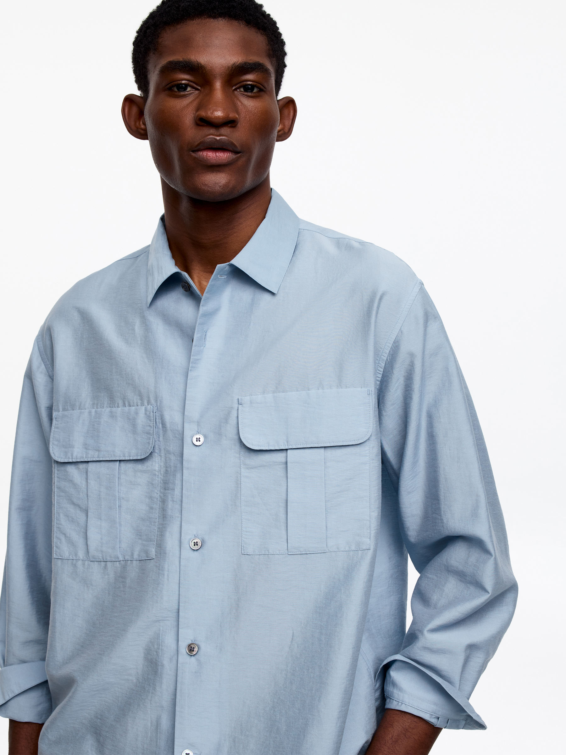 Oversized Lyocell Blend Shirt - Dusty Blue - Oversized - Men - StillMedia/Lookbook - 5