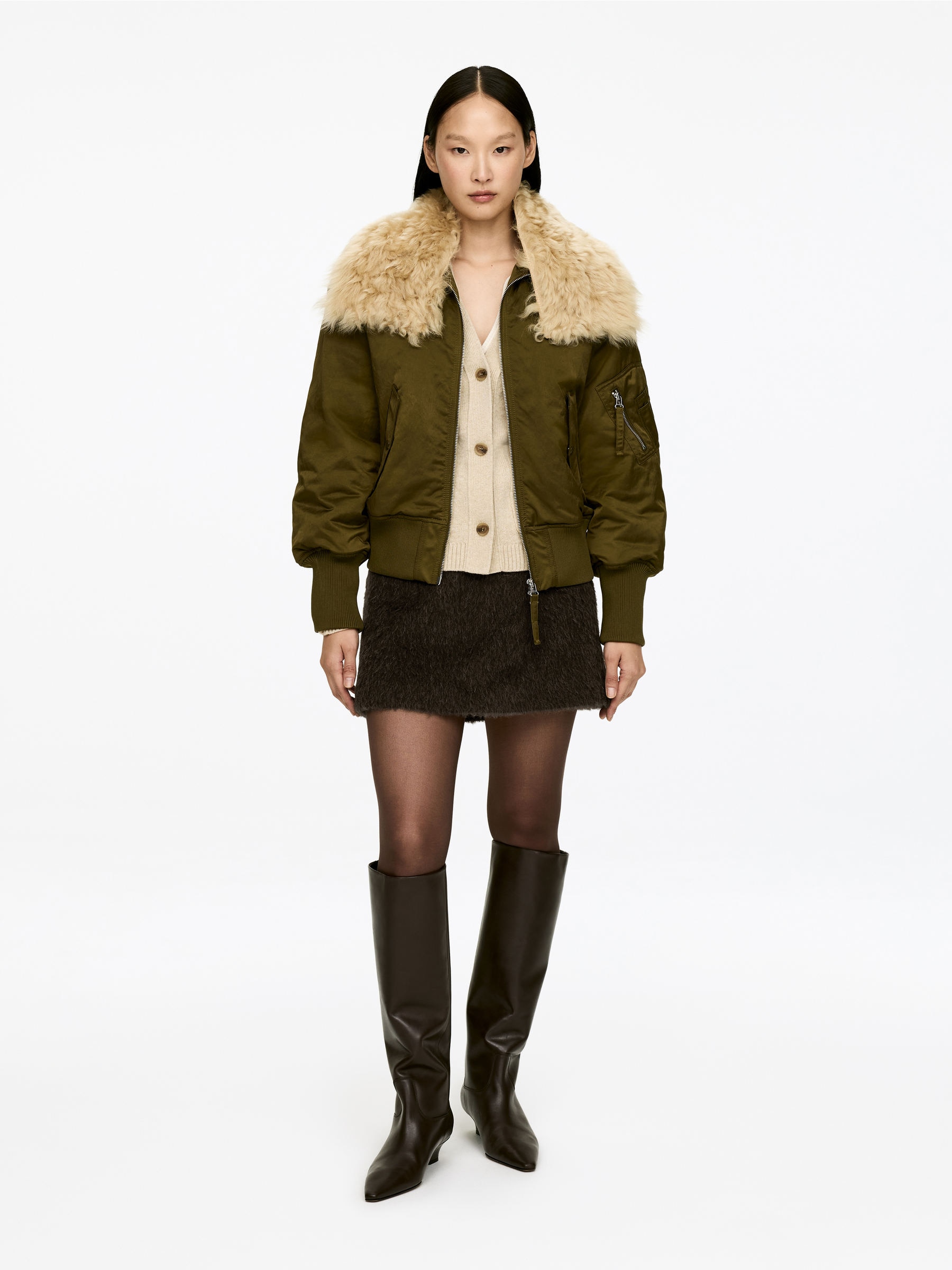 Wool-Alpaca Blend Skirt-#3F3838-16810