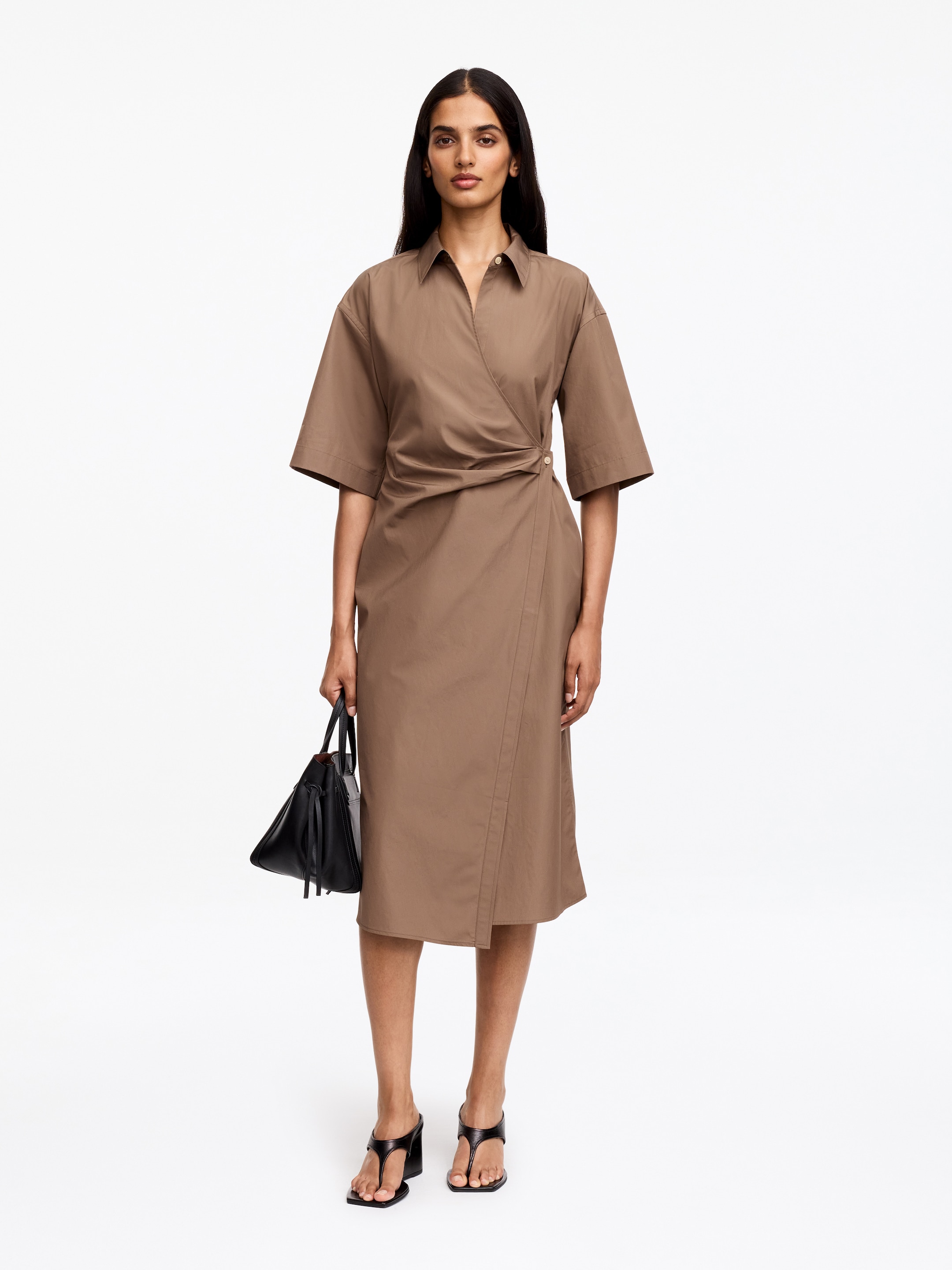 Cotton Wrap Dress-#65594F-19899