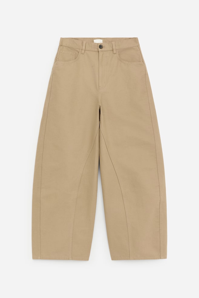 Barrel Cotton Trousers - Beige - 1