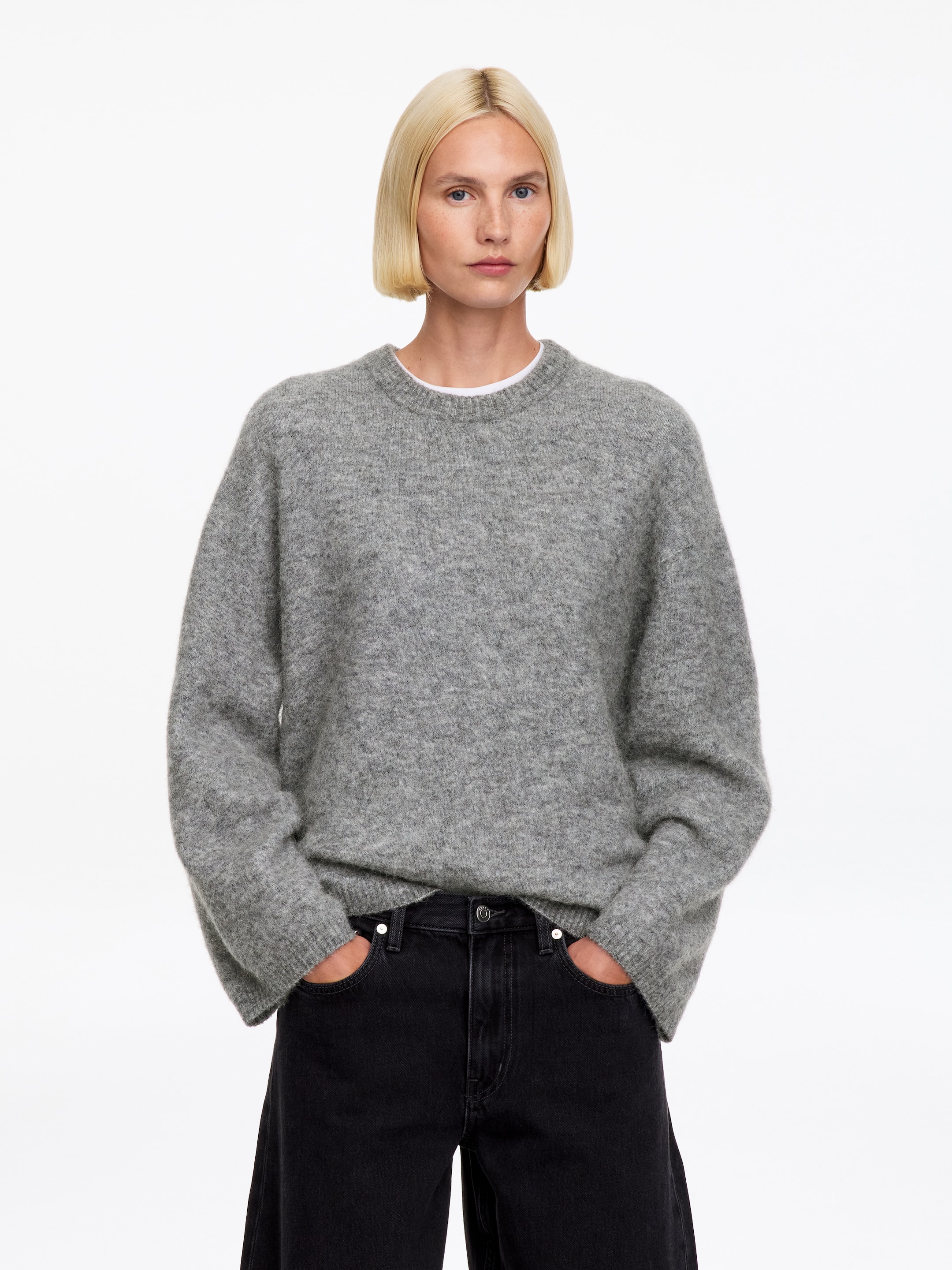 Alpaca-Wool Blend Jumper-Grey-20974