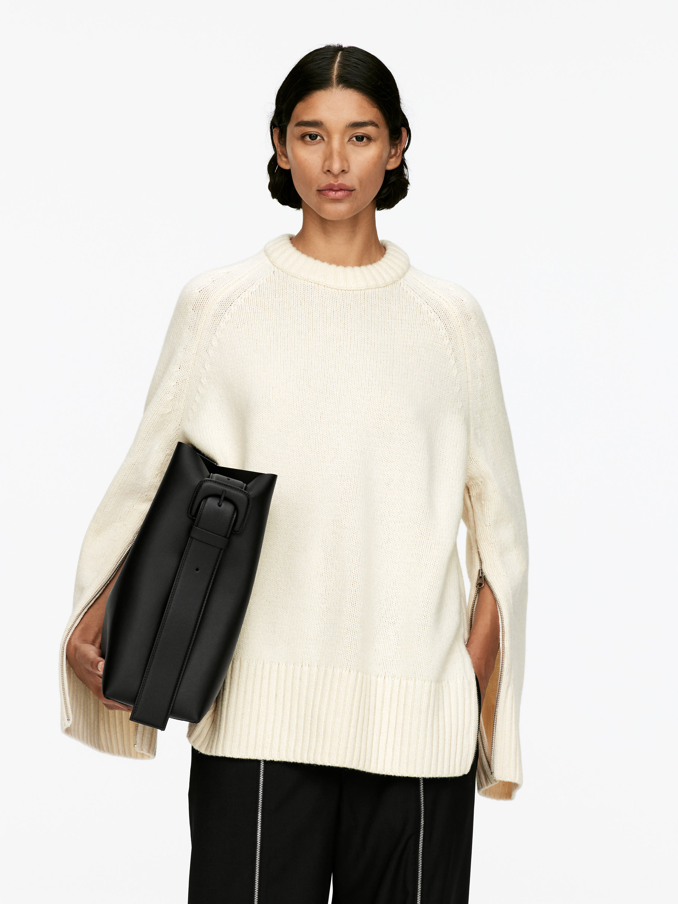 Zip-Detail Wool Jumper-#E8E4D5-16752