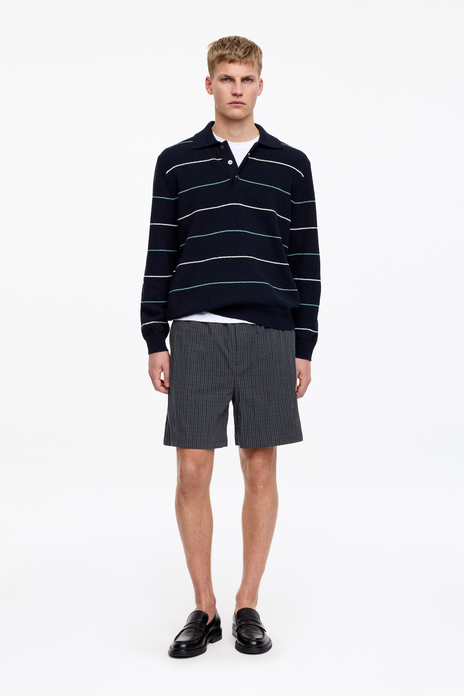 Shorts in misto cotone - Blu/A quadri - 1