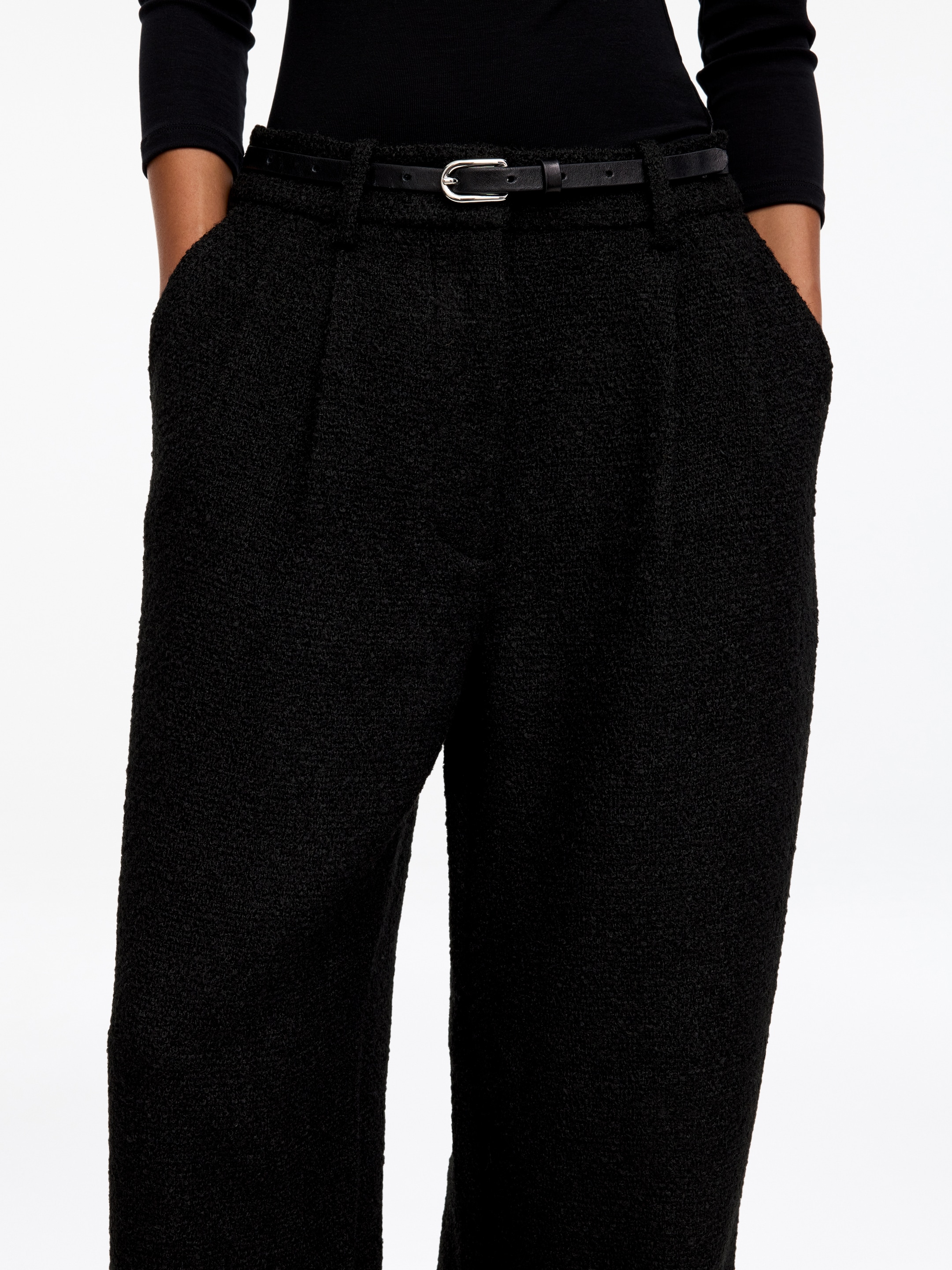 Bouclé Wool Blend Trousers - Black - Relaxed fit - women - StillMedia/Lookbook - 5