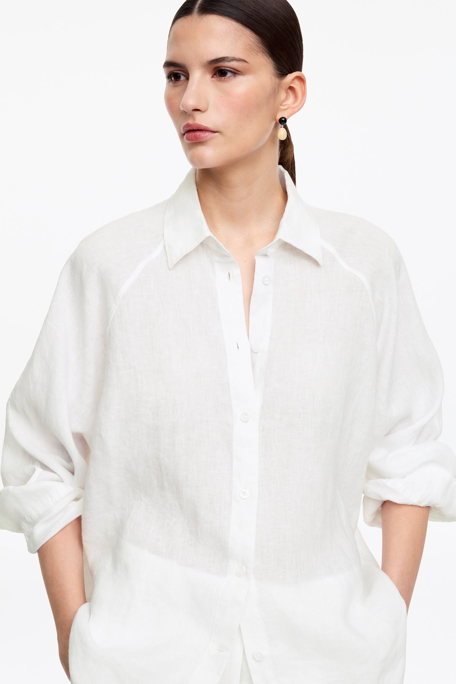 Lockeres Leinenhemd - Weiß/Rot - 6