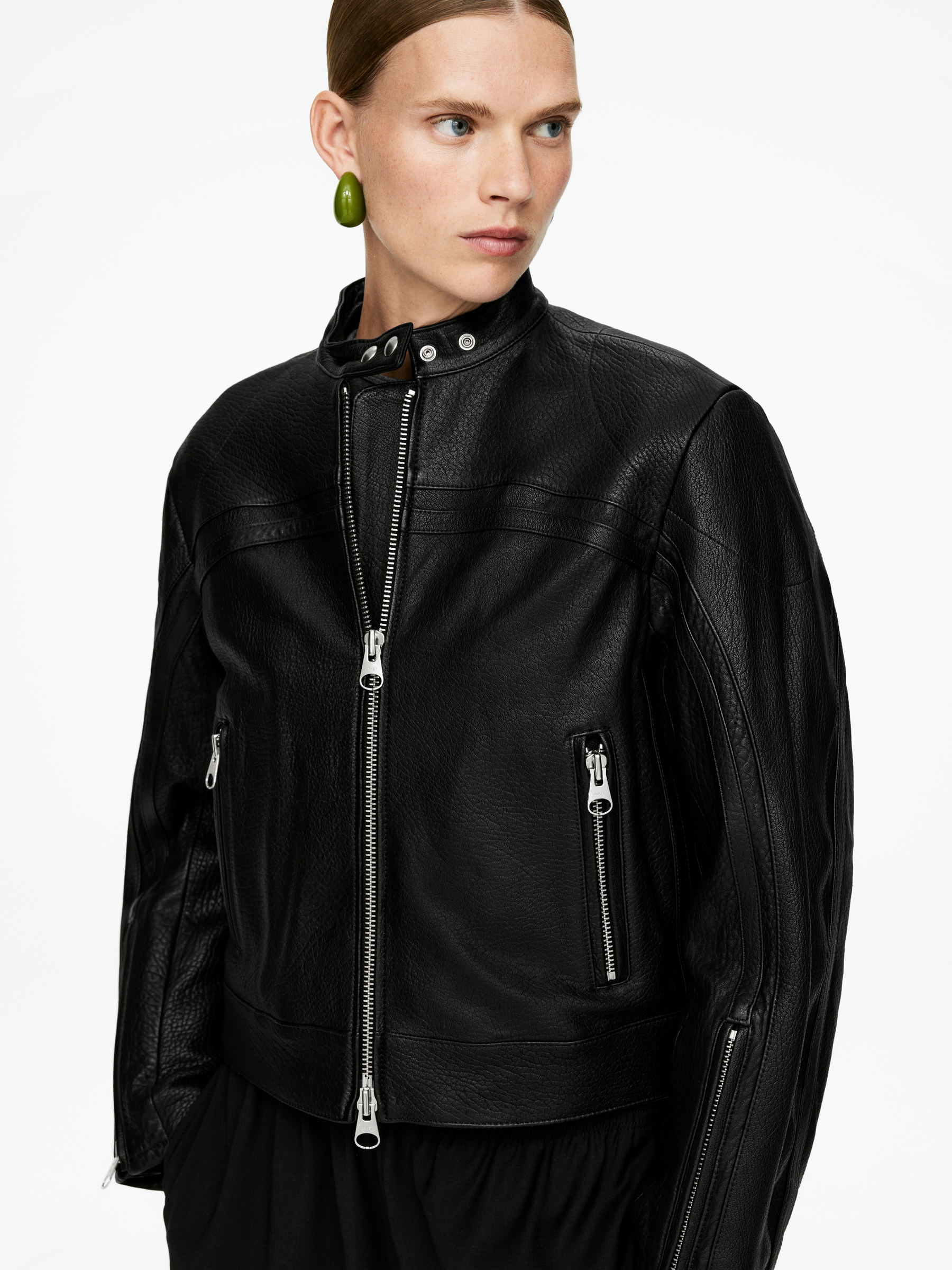 Veste de course en cuir - Noir - Regular fit - Femme - StillMedia/Lookbook - 16