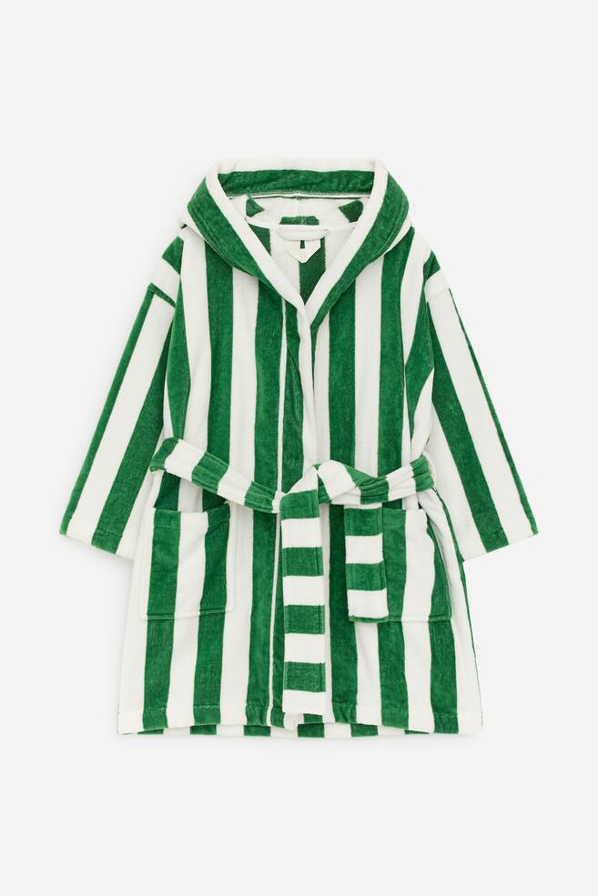 Cotton Terry Bathrobe - Green/White - 1