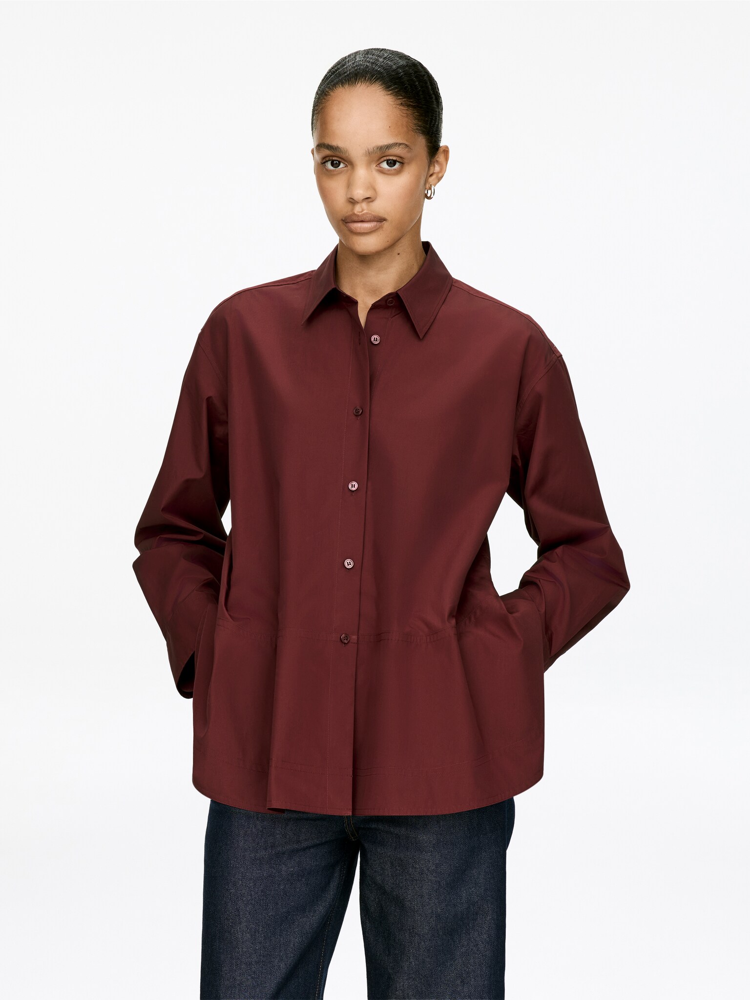 Chemisier péplum en coton - Rouge foncé - 1