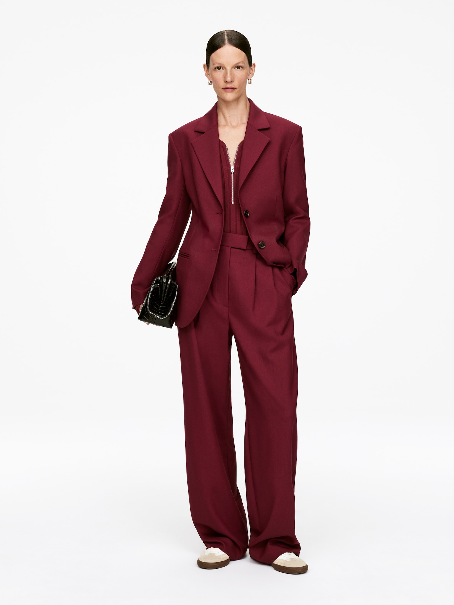 Blazer in hopsack di lana - Rosso scuro/Verde kaki