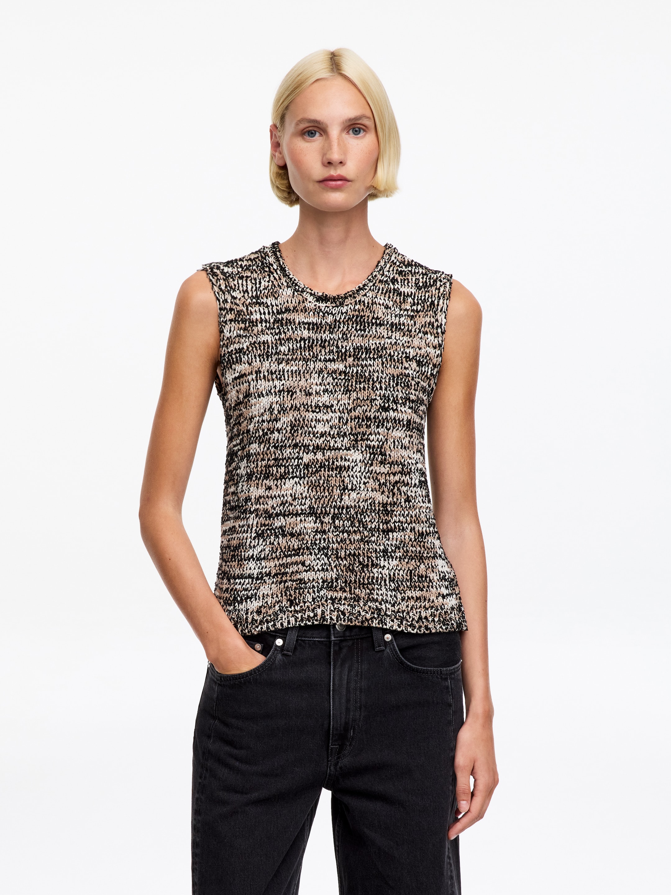 Mélange Knitted Vest-Black-20205