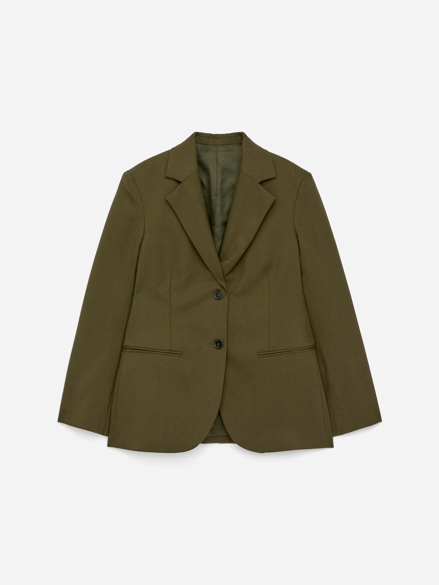 Arket Hopsack Wool Blazer in Khaki Green
