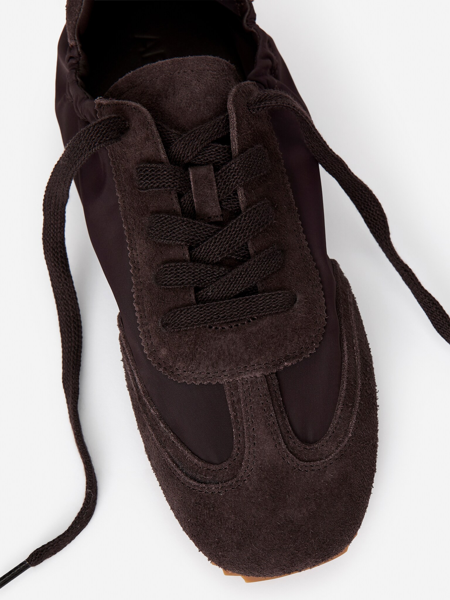 Velurovo-nylonové tenisky - Tmavě hnědá/Béžová - 5