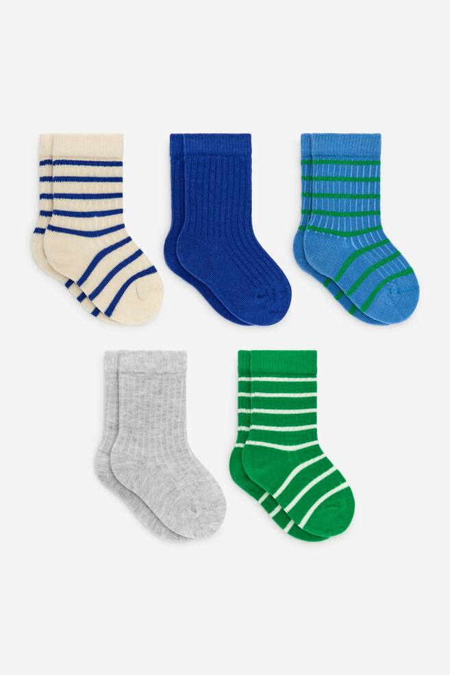 Rib Knit Baby Socks, 5 Pairs - Green/Blue/Blue/Multicolour/Pink/Orange/Lilac/Multicolour - 1