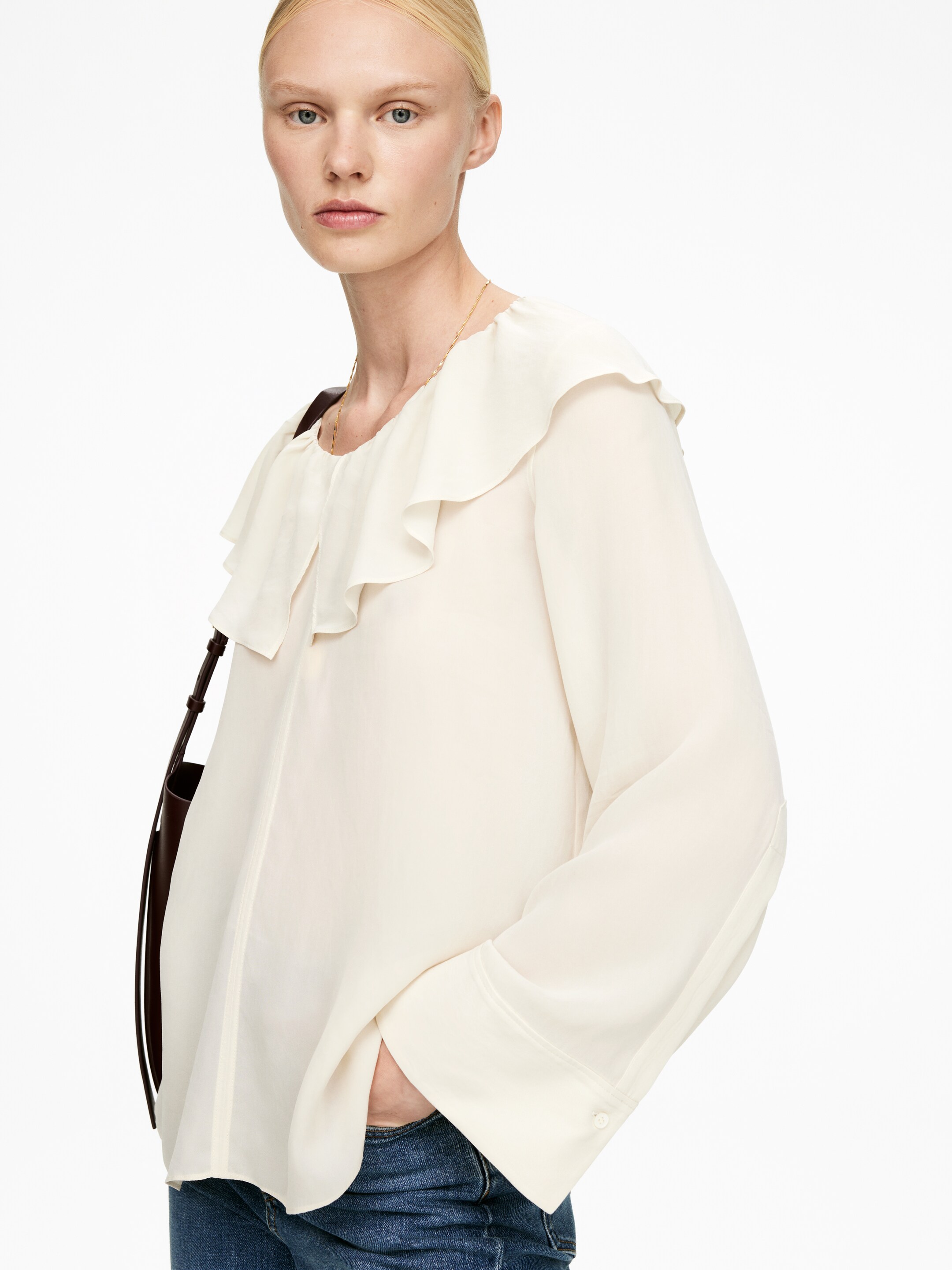 Agrandir l'image: Blouse à col volanté - Blanc cassé - FEMME | H&M FR 4