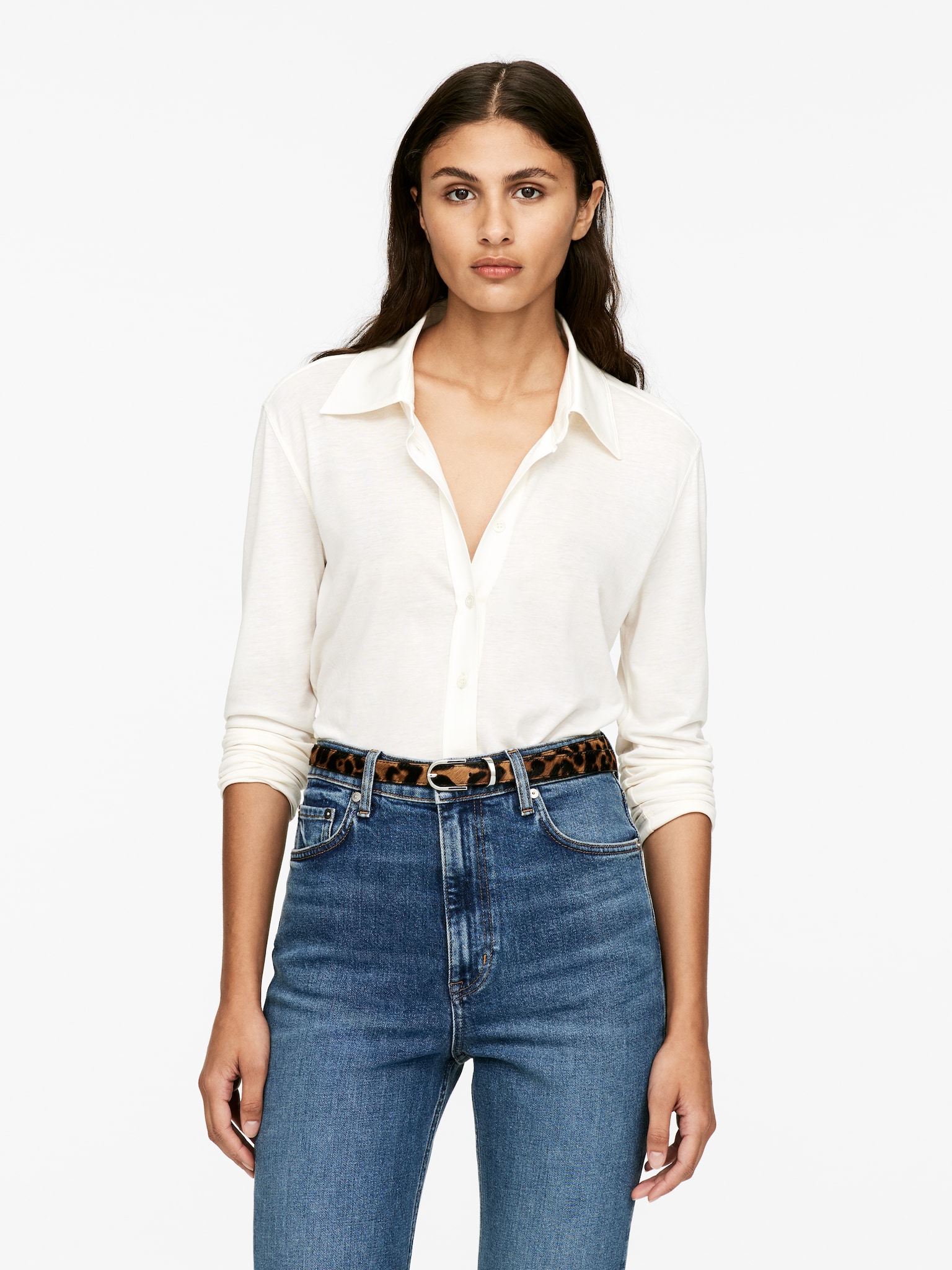 Leather Belt - Black/Beige - 1