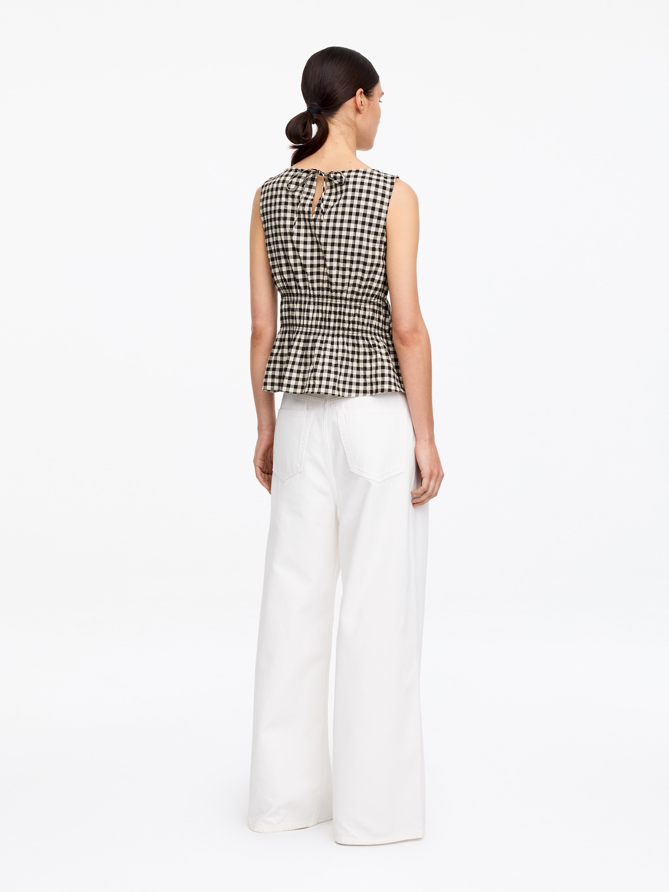 Smockad topp i bäckebölja - Svart/rutig - Slim fit - Women - StillMedia/Lookbook - 6