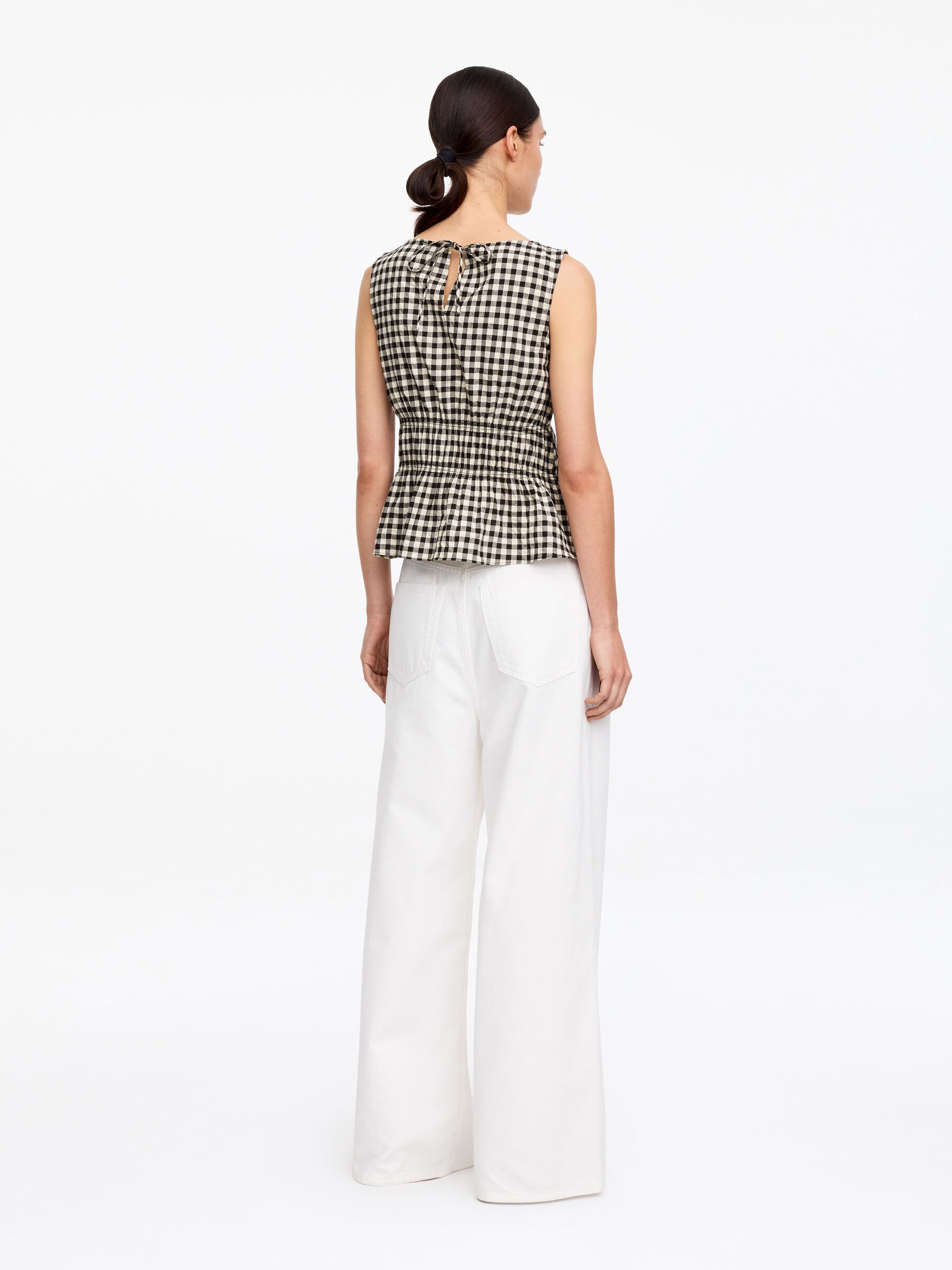 Haut smocké en seersucker - Noir/Carreaux - Slim fit - Femme - StillMedia/Lookbook - 6