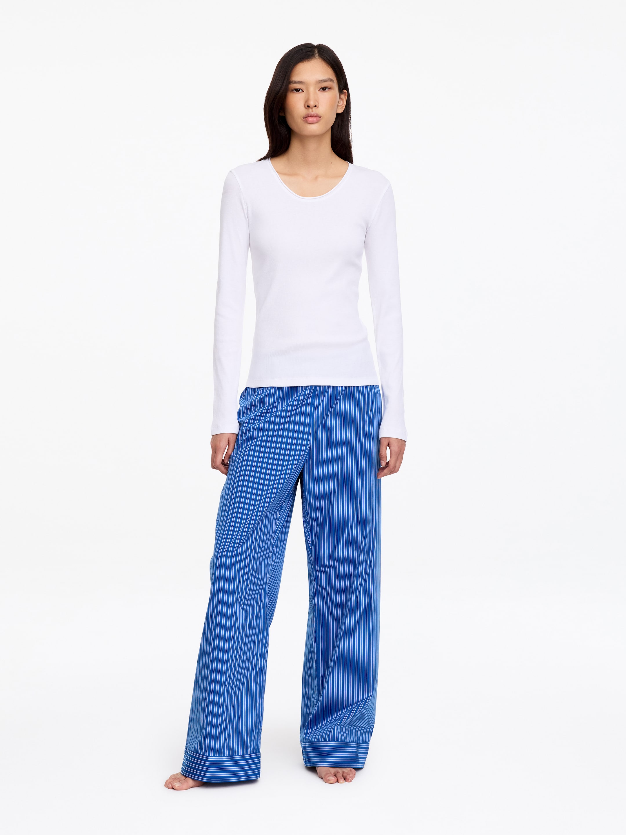 Cotton poplin pyjama trousers-Blue-20223