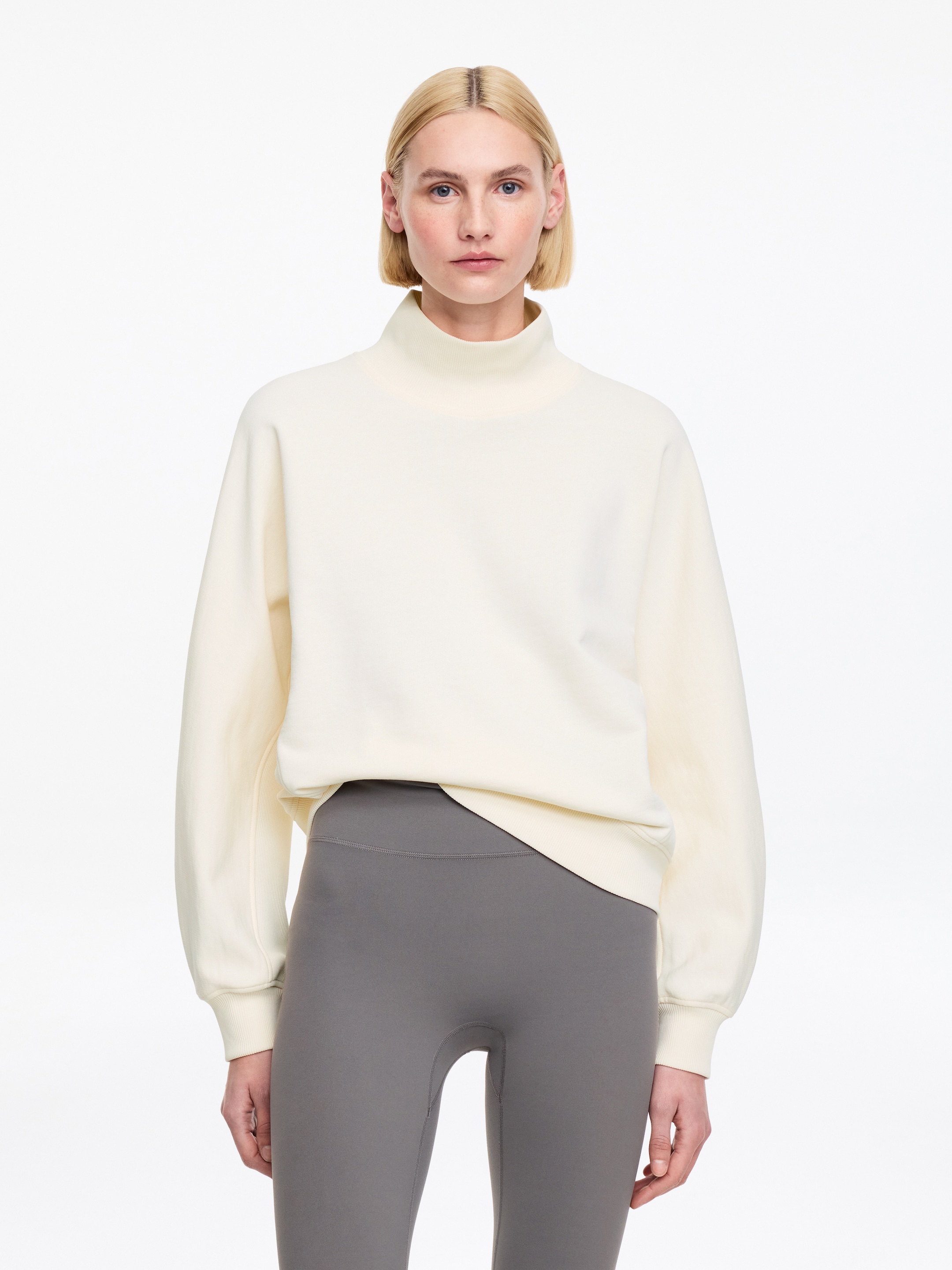 Mock-Neck Terry Sweatshirt - White - Relaxed fit - Women - StillMedia/Lookbook - 2