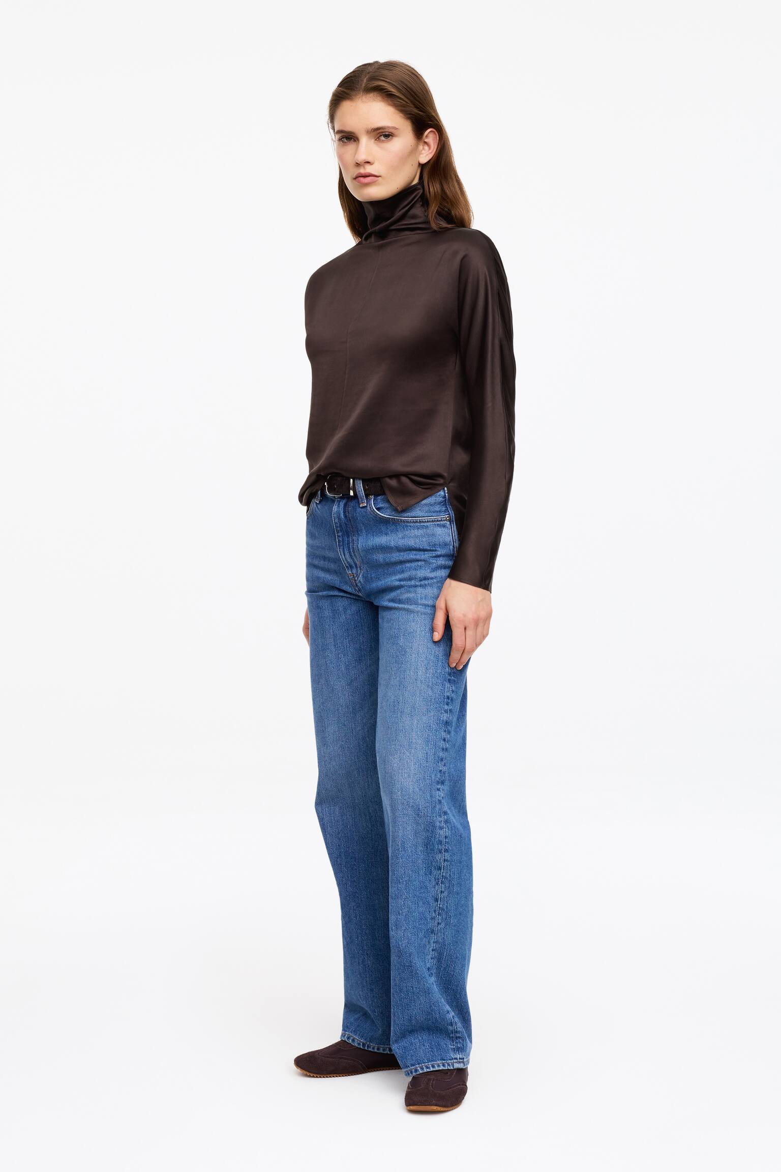 Polotröja i satin - Mörkbrun - 5