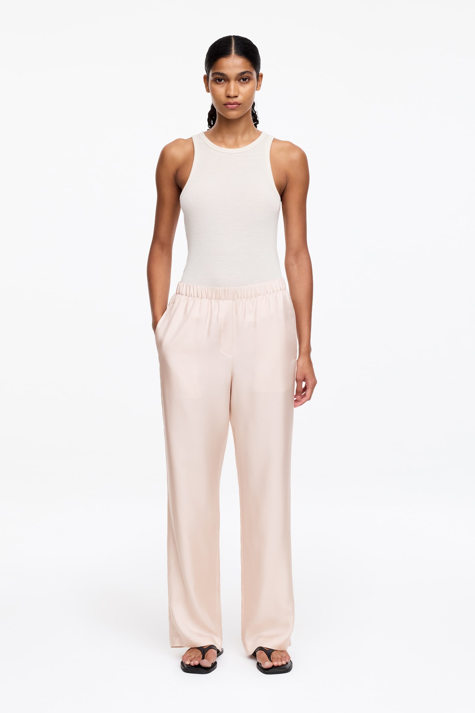 Bukser i silketwill - Lys beige/Mørkebrun - 1