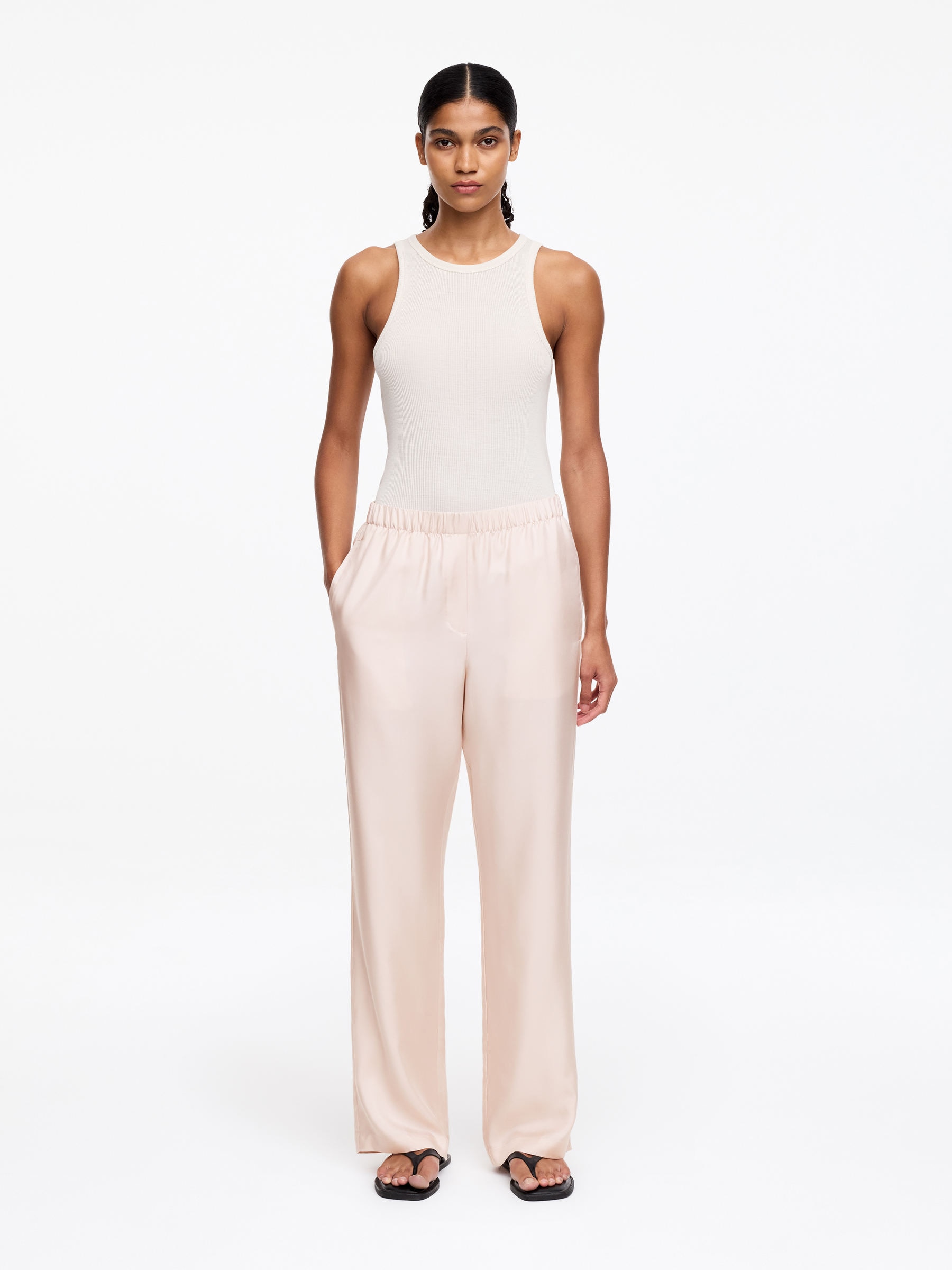 Spodnie z jedwabnego diagonalu-#D8CFC8-18179