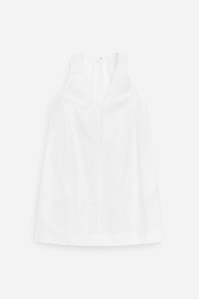 Gathered V-Neck Dress - White/Red/Brown - 1