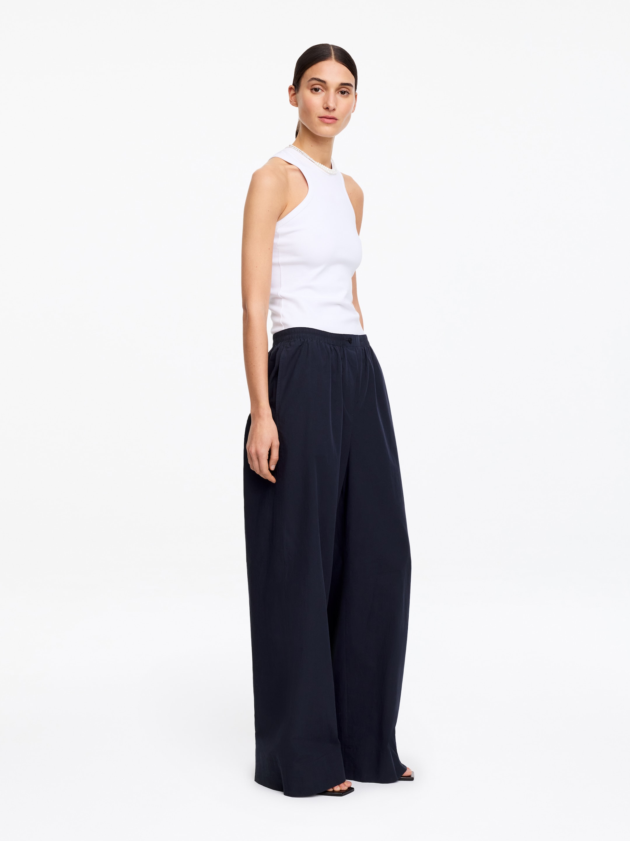 Relaxed Cotton Trousers - Dark Blue - Relaxed fit - Women - StillMedia/Lookbook - 5