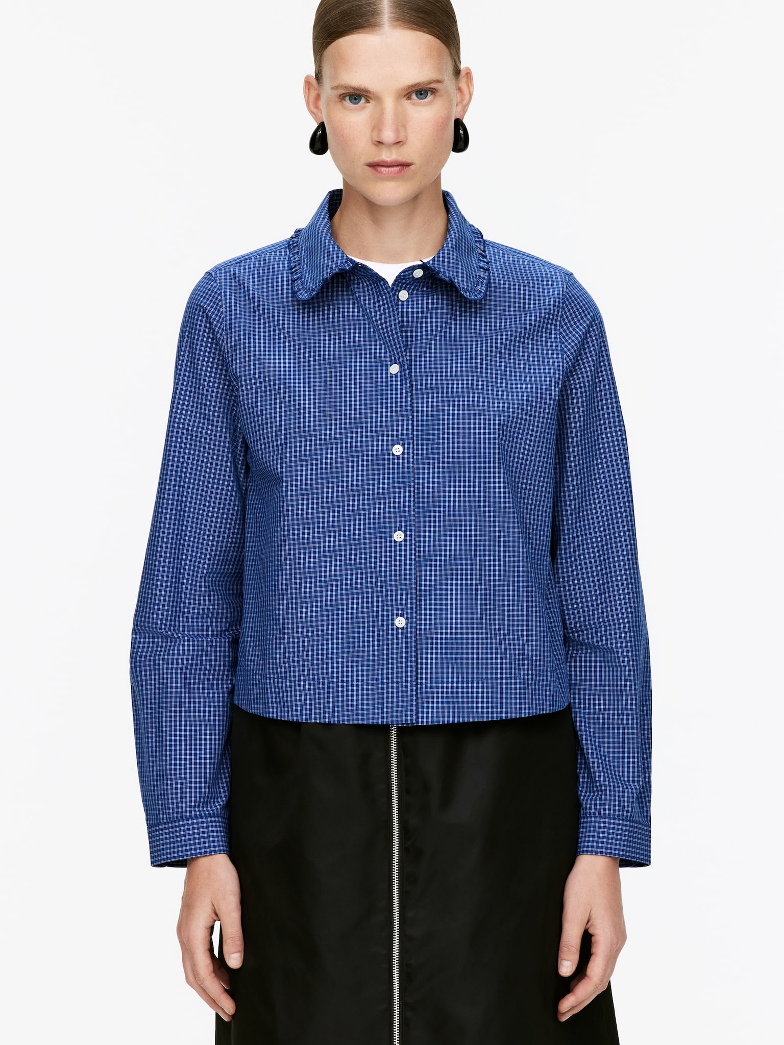 Frill Blouse - Blue/Checkered/White - 3