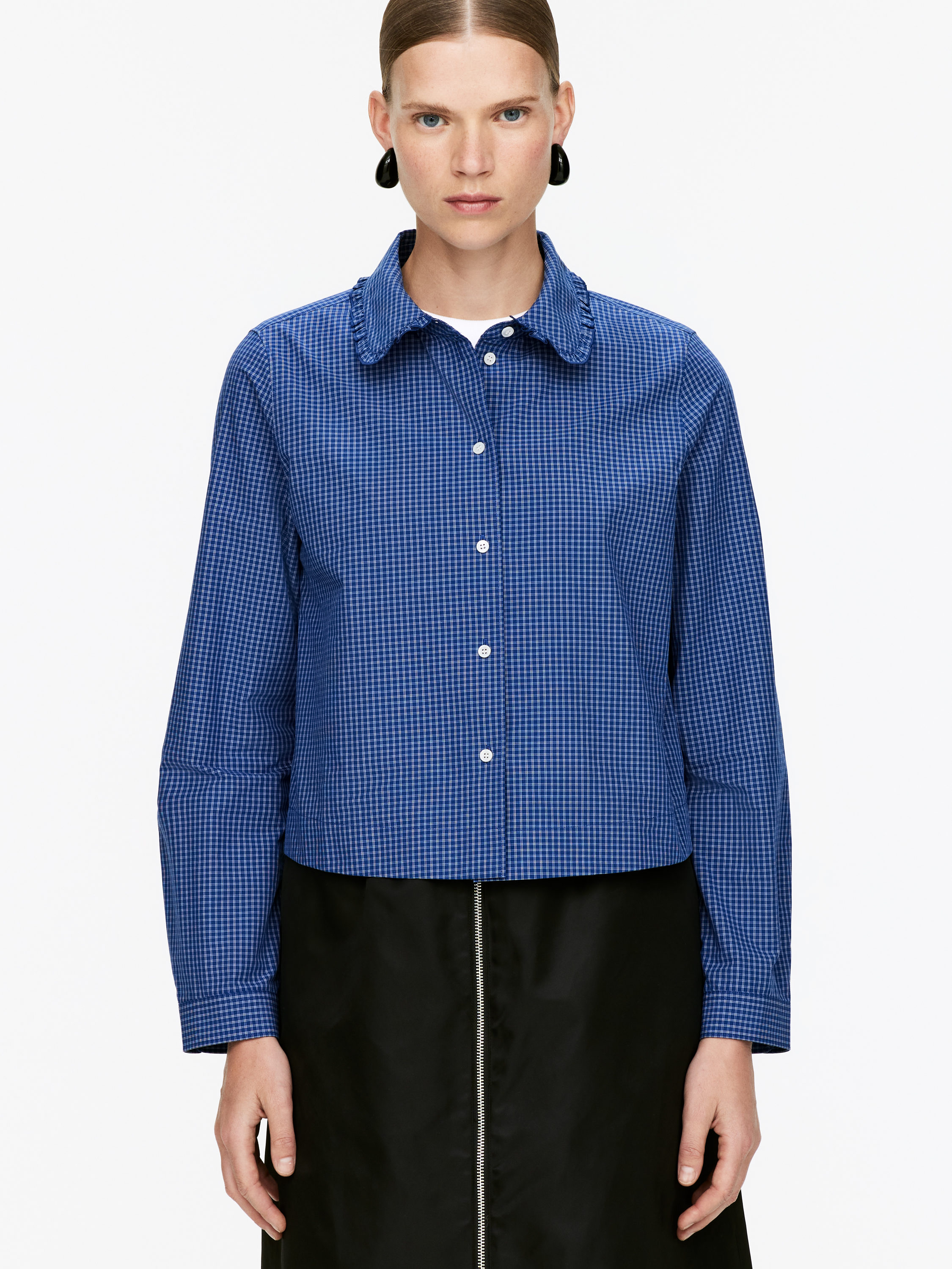 Frill Blouse - Blue/Checkered - Regular fit - Women - StillMedia/Lookbook - 3