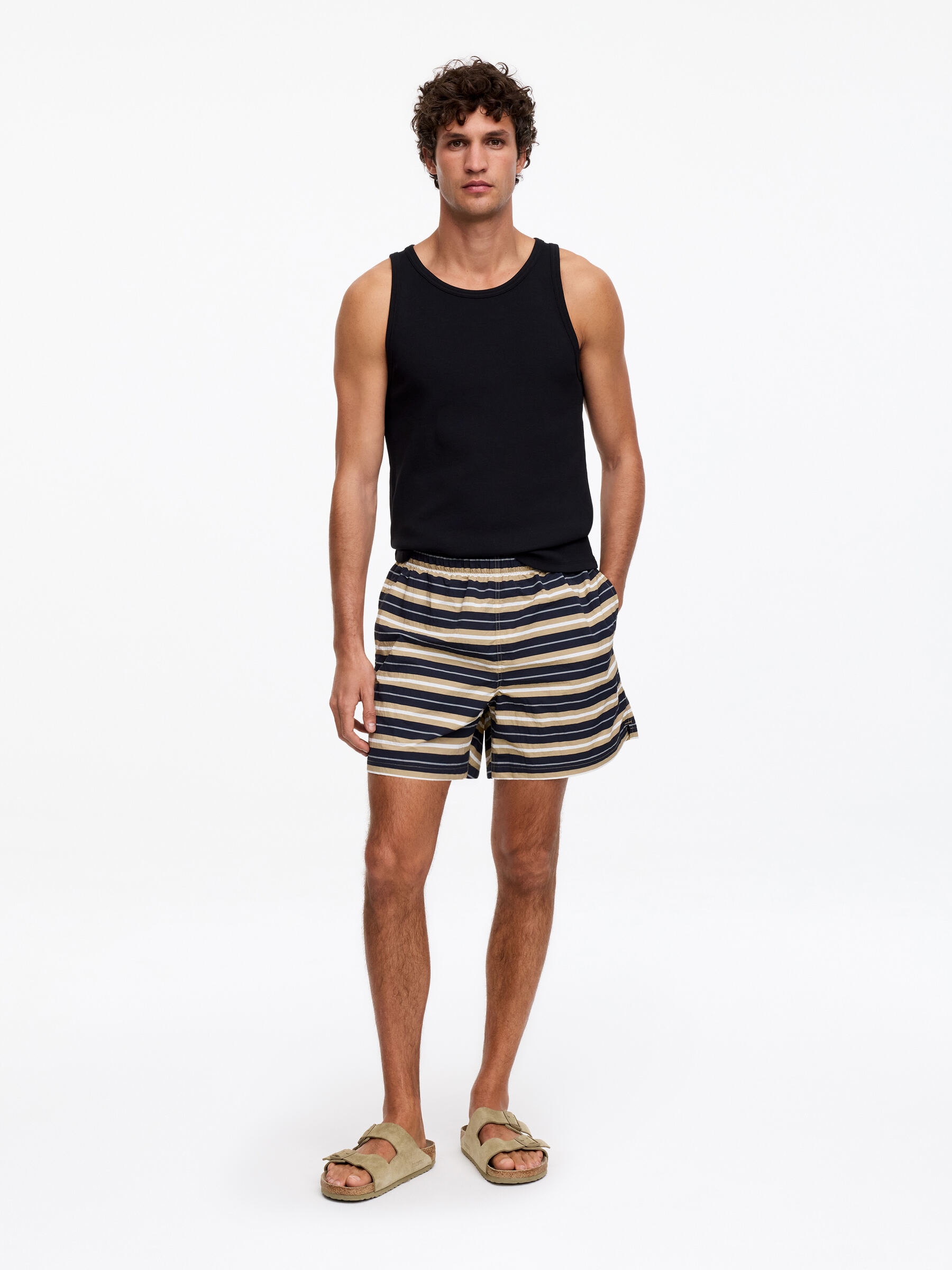 Allover-Printed Swim Shorts-#91856F-18899