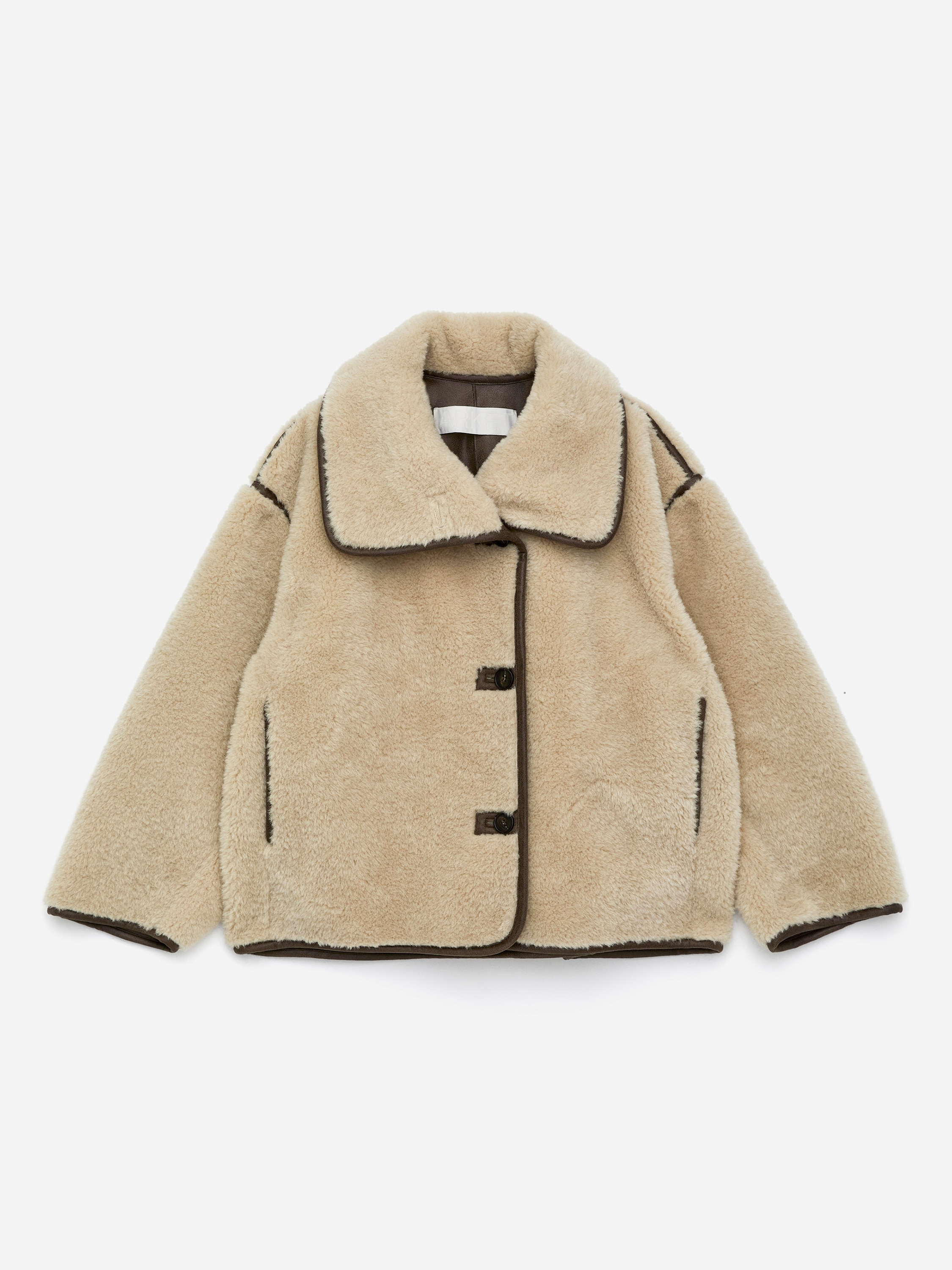 Short Pile Jacket - Beige/Brown
