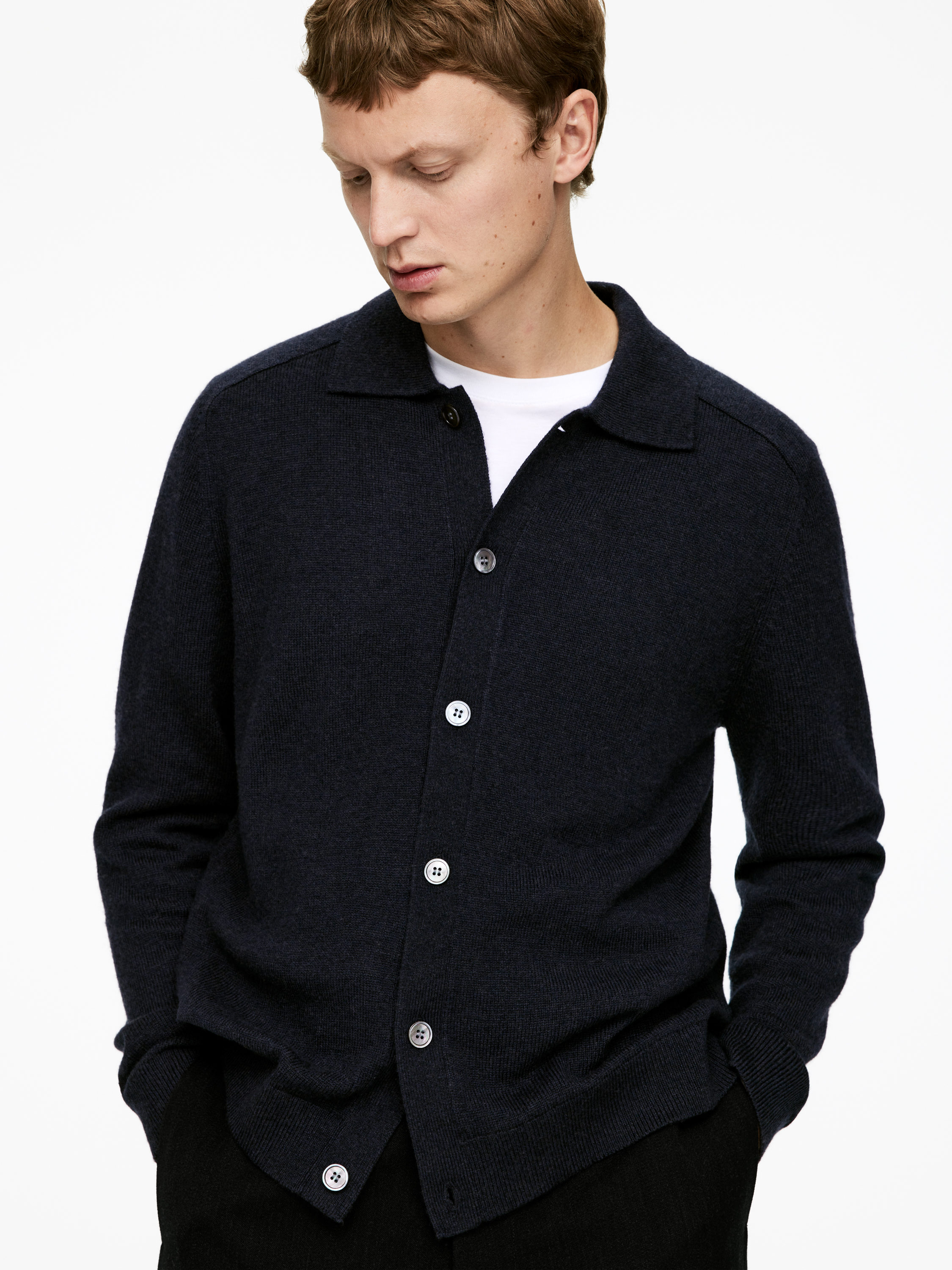 Lambs Wool Polo Cardigan - Dark Blue - Regular fit - Men - StillMedia/Lookbook - 6