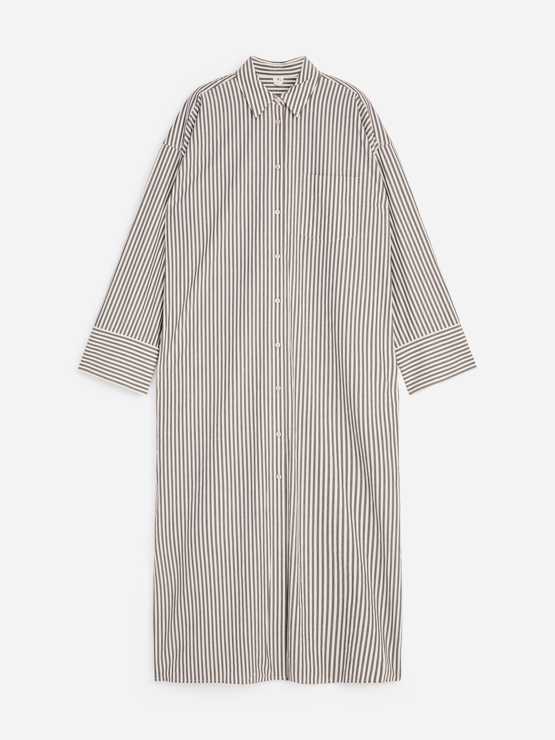 Cotton Shirt Dress - Brun/Off White