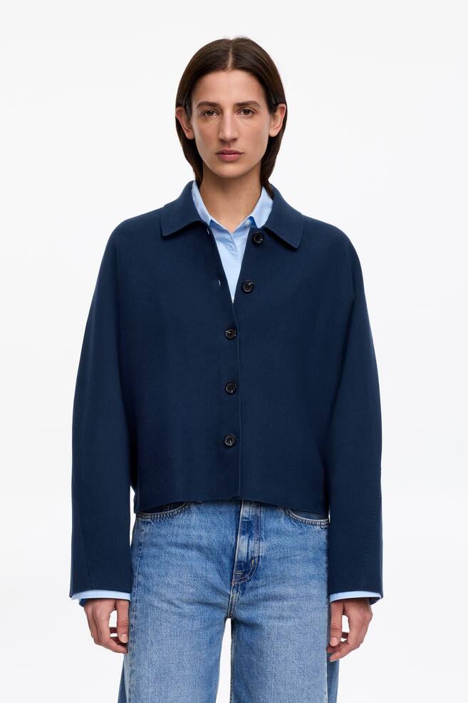Giacca in maglia di cotone - Blu scuro/Beige - 1