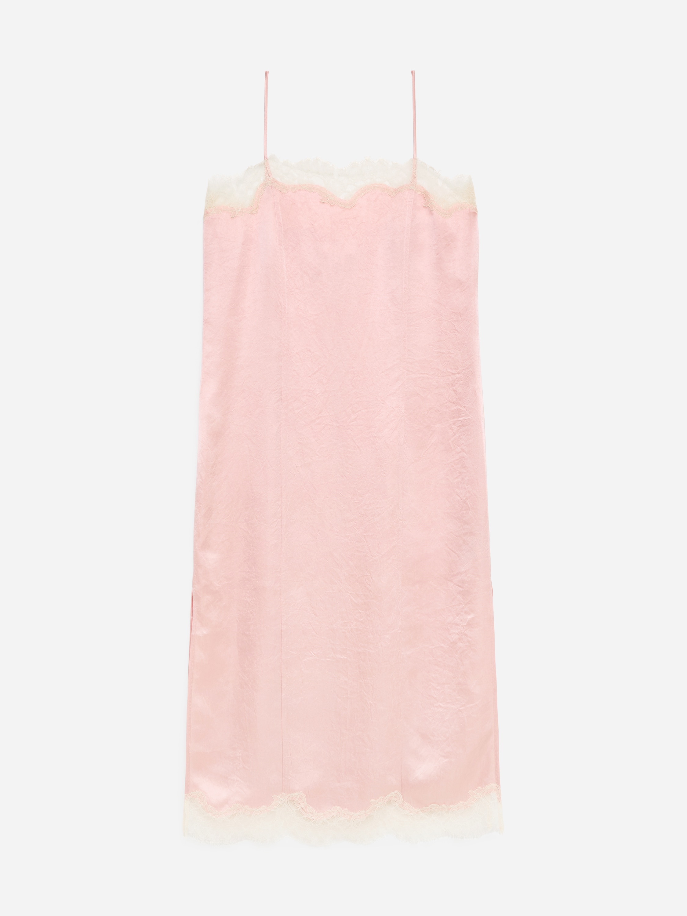 Slipkjole med blondekanter - Pink/Brun/Sort